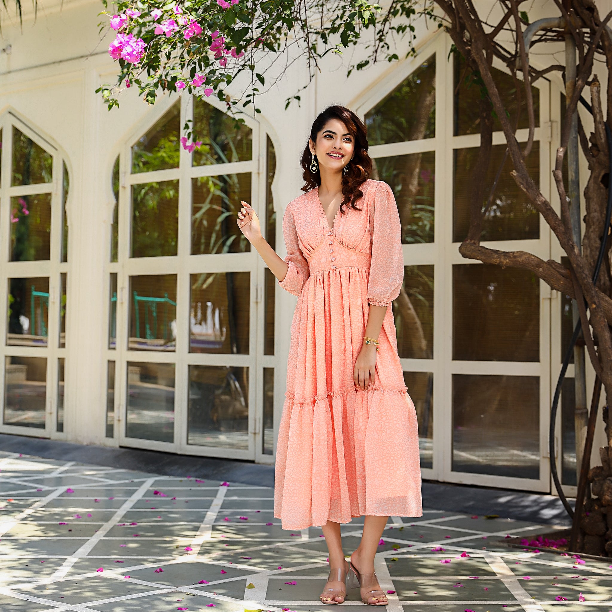 Esther Peach Flared Dress