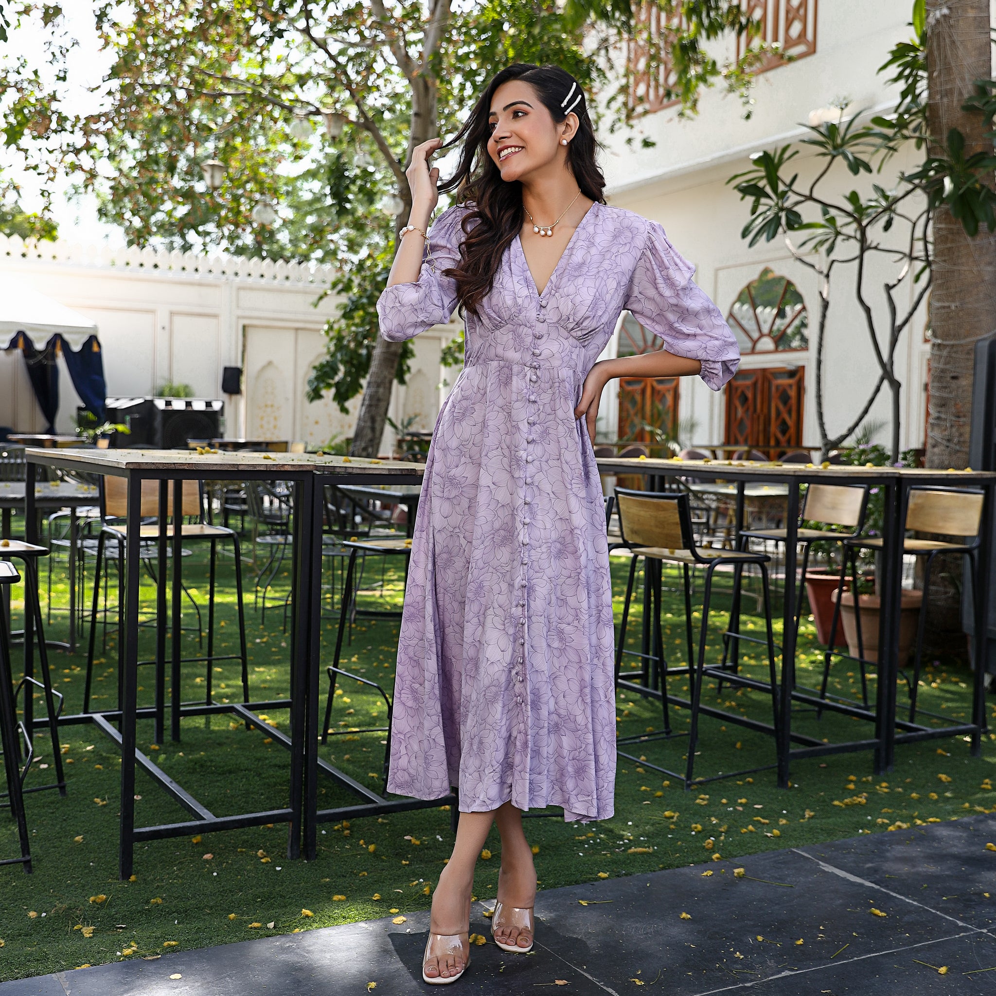 Megan Lavender Floral Cotton Maxi Dress
