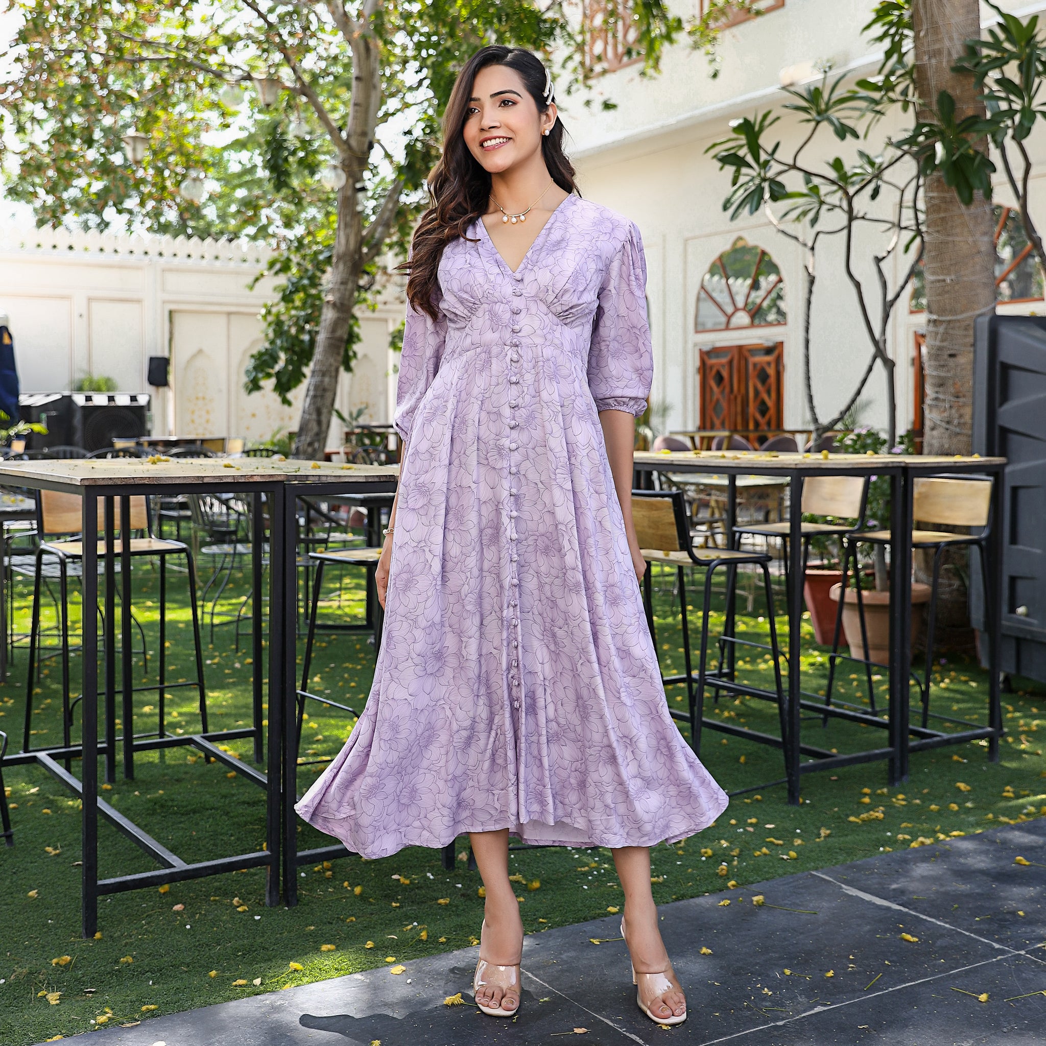 Megan Lavender Floral Cotton Maxi Dress