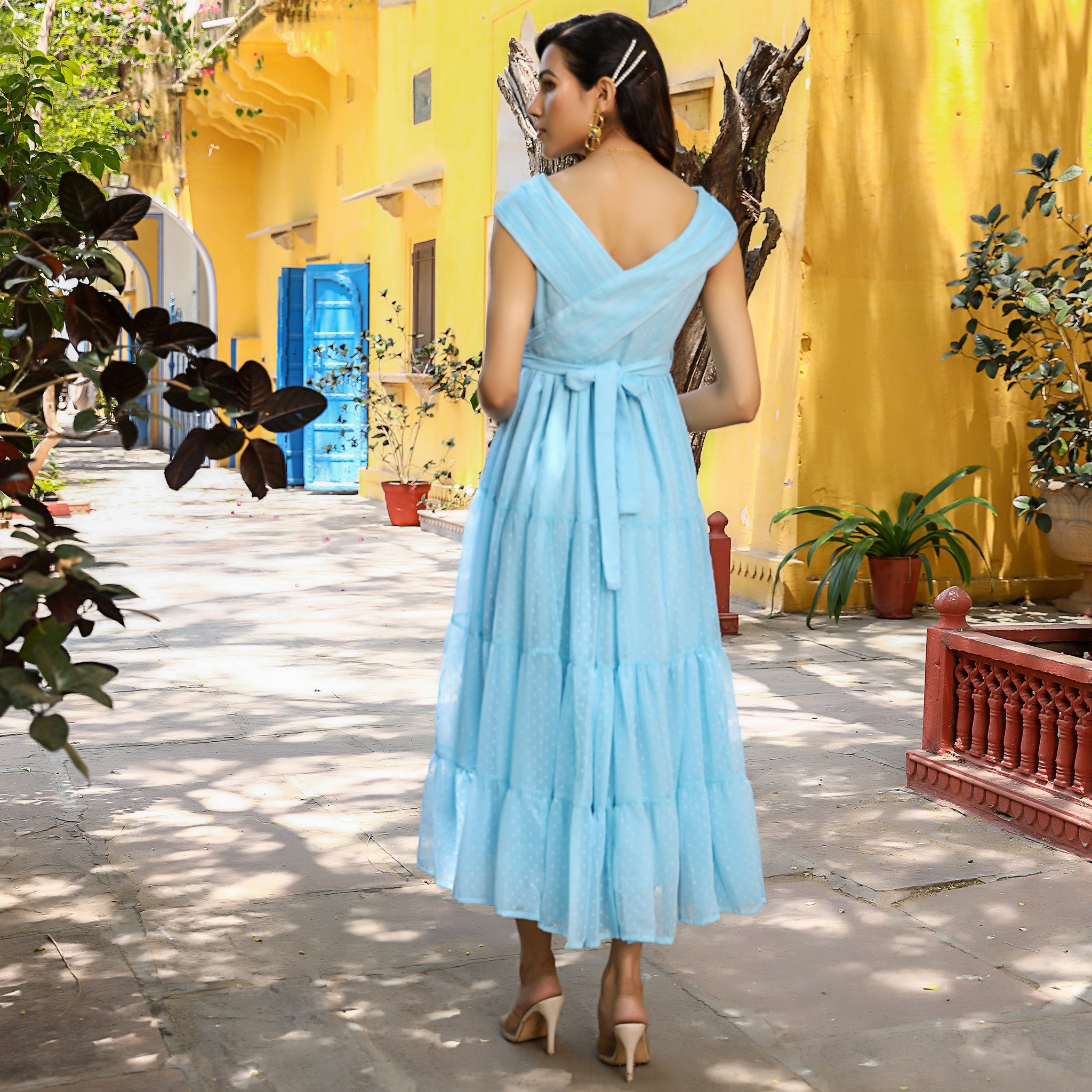 Vanessa Sky Blue Flared Maxi Dress