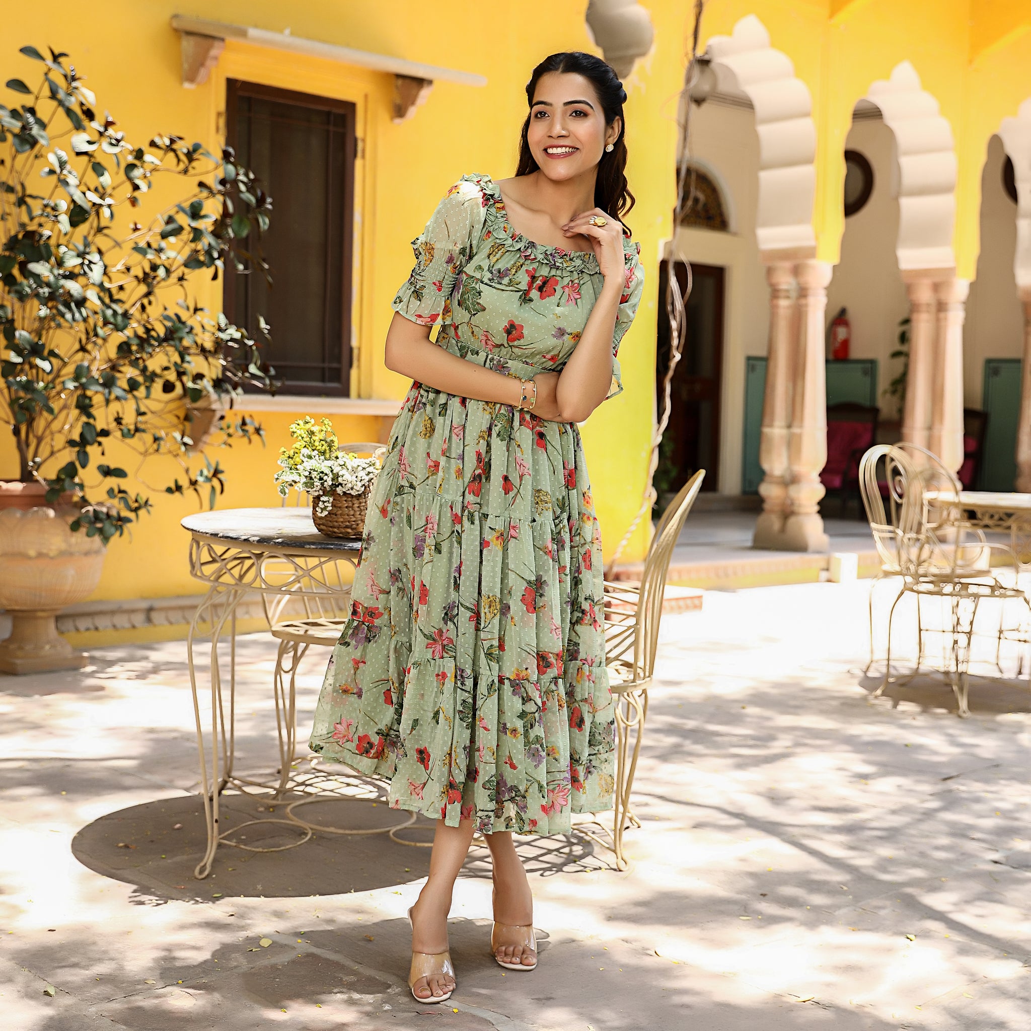 Camilla Light Green Floral Dress