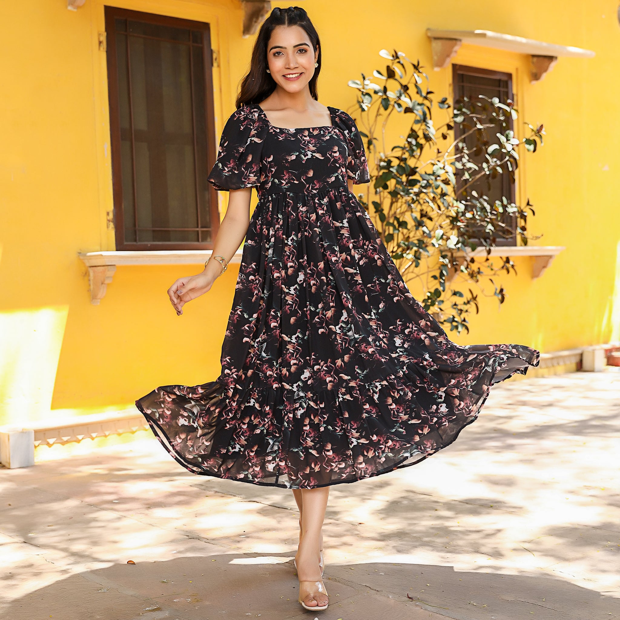 Hannah Black Flare Dress