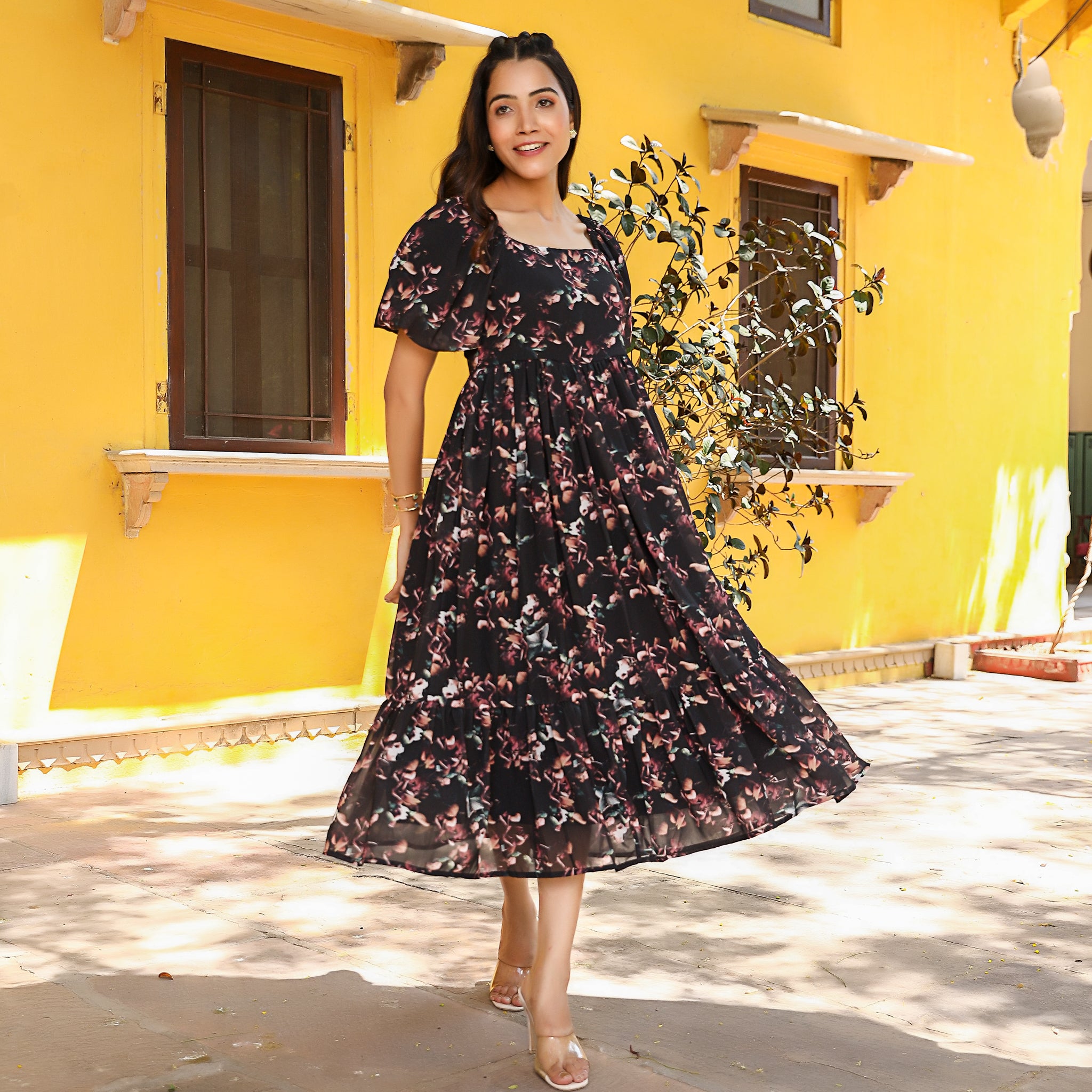 Hannah Black Flare Dress