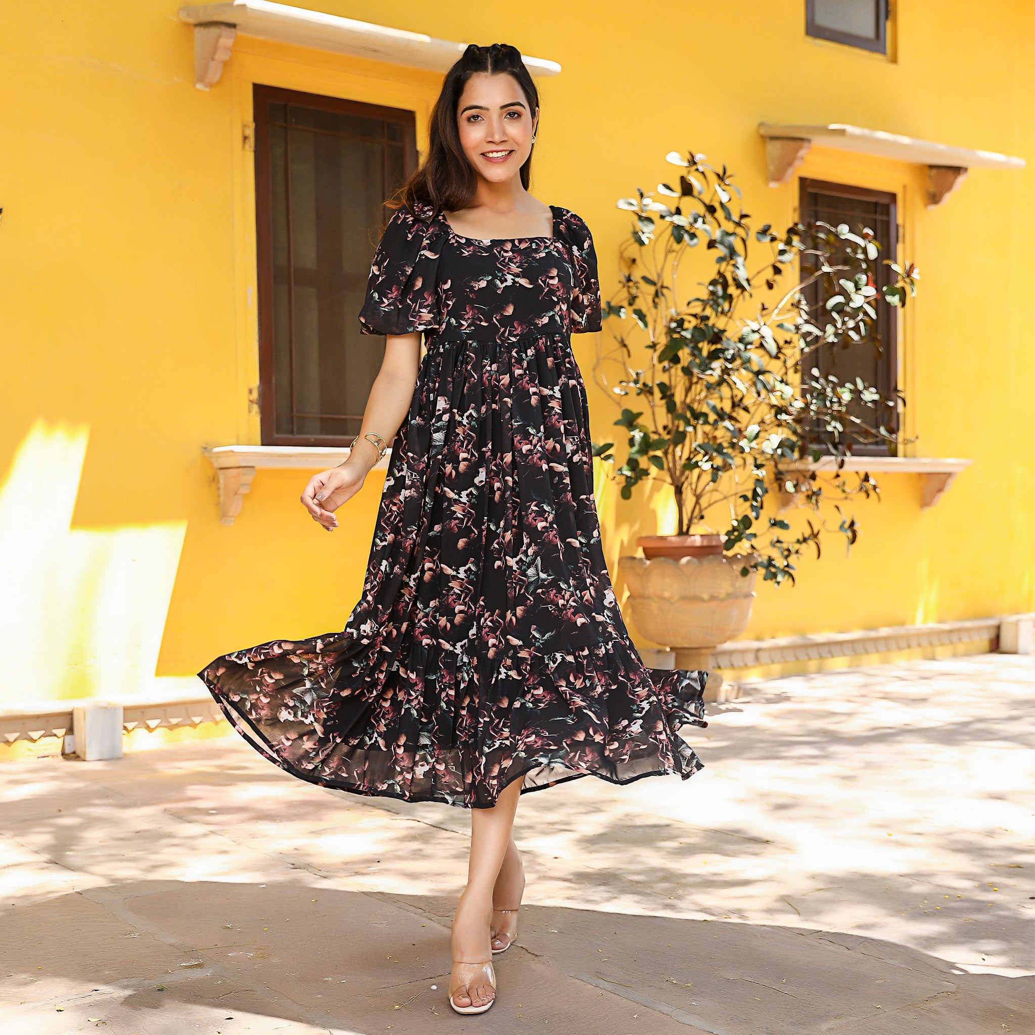 Hannah Black Flare Dress