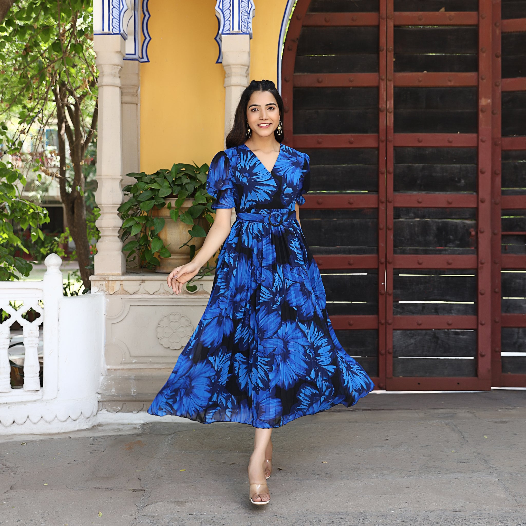 Doroteia Blue Pleated Maxi Dress