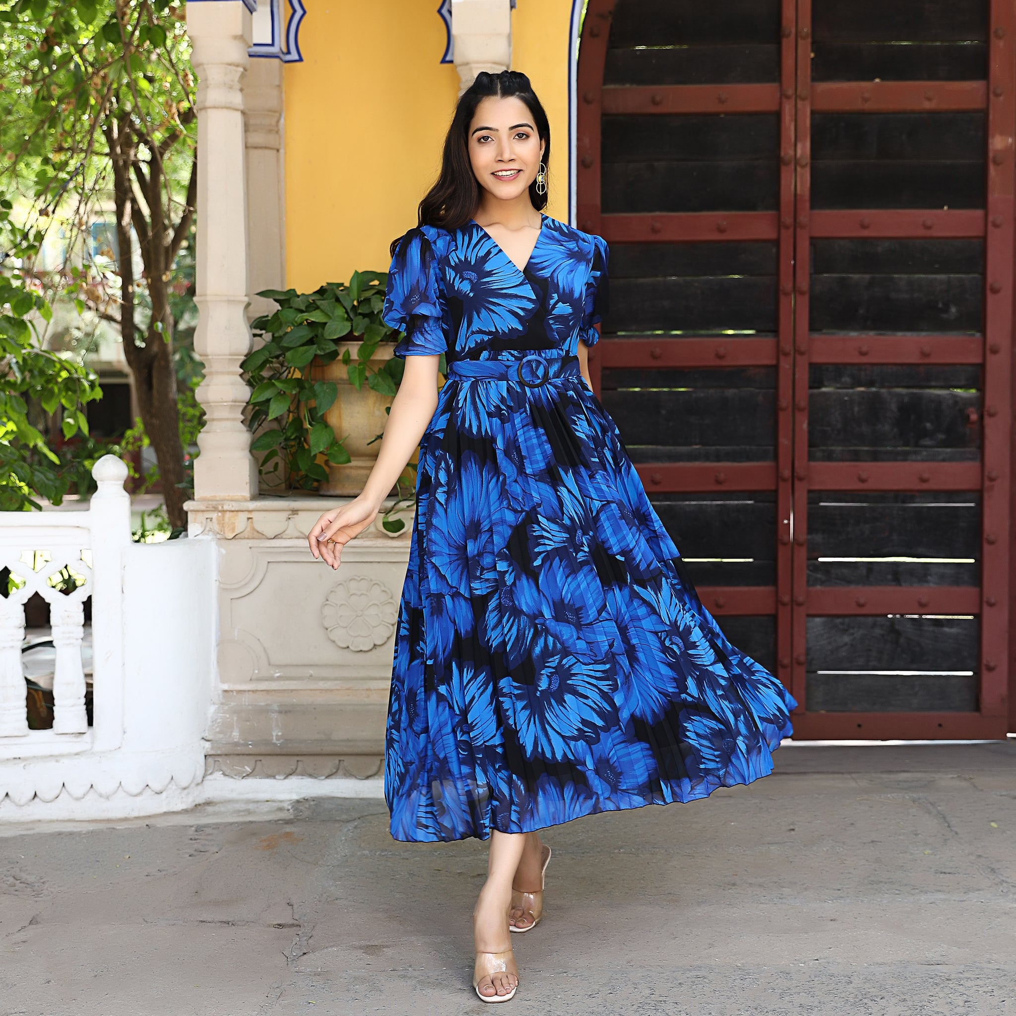 Doroteia Blue Pleated Maxi Dress