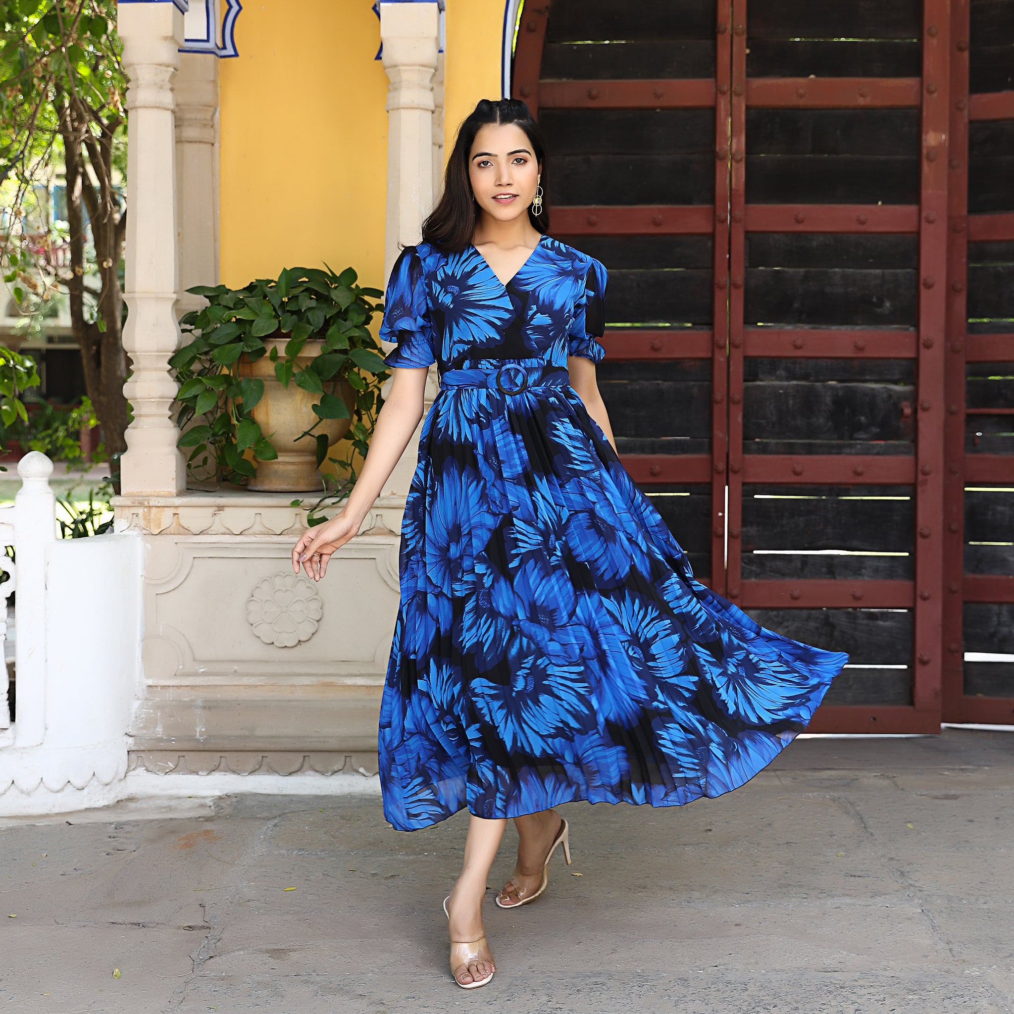 Doroteia Blue Pleated Maxi Dress