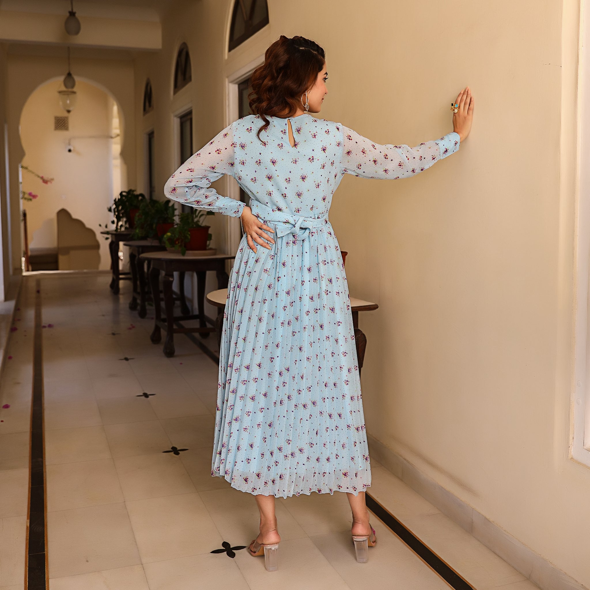 Francisca Blue Pleated Maxi Dress