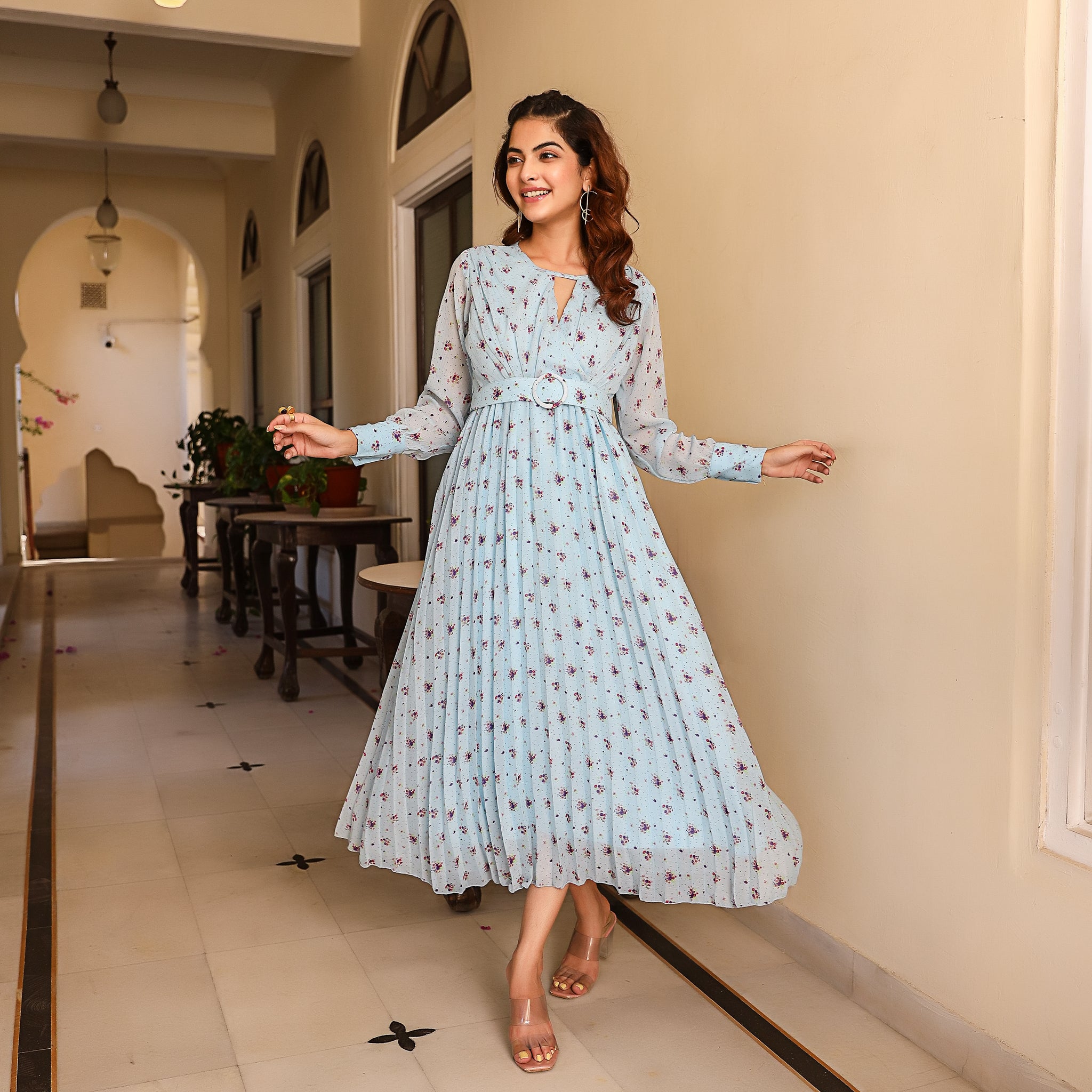 Francisca Blue Pleated Maxi Dress