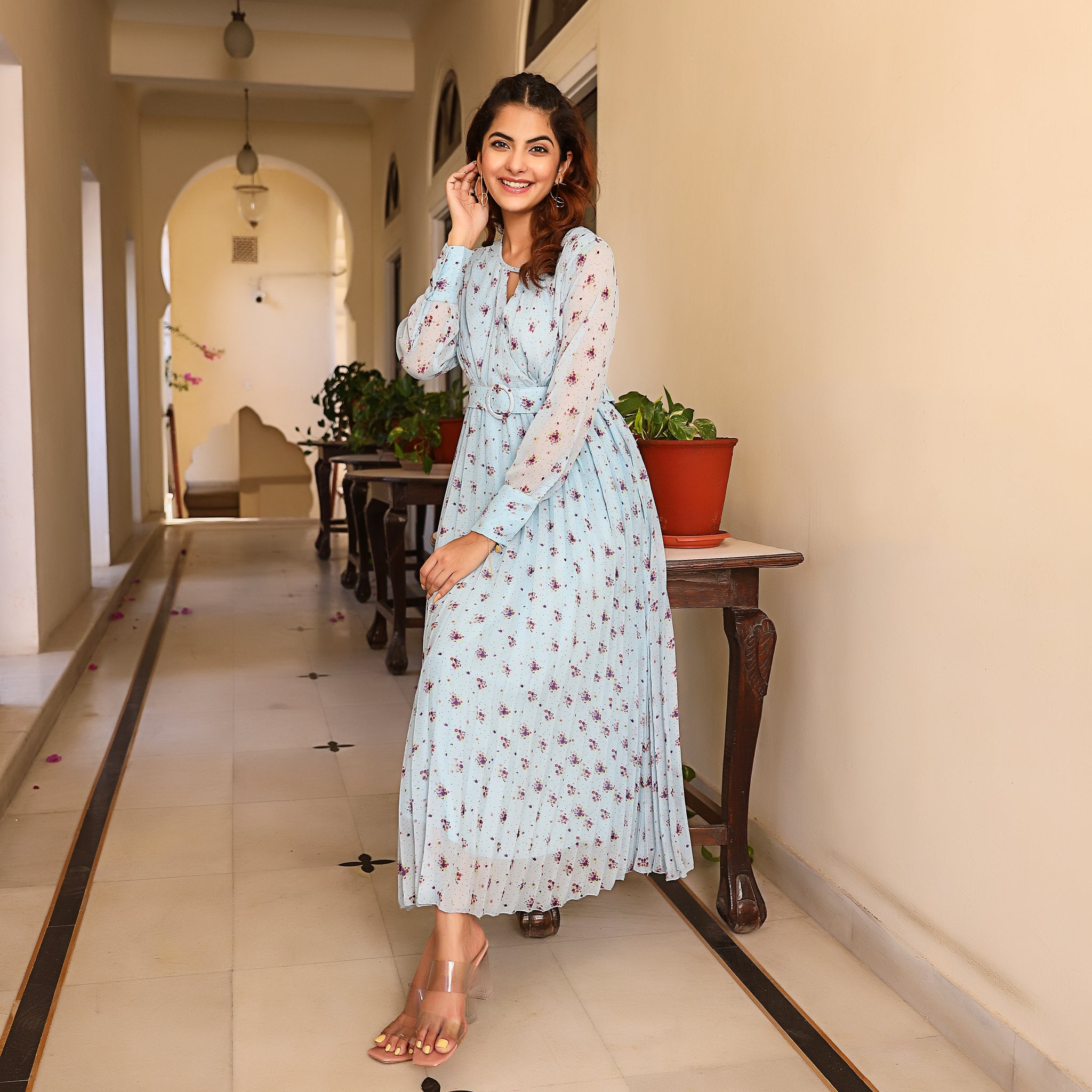 Francisca Blue Pleated Maxi Dress