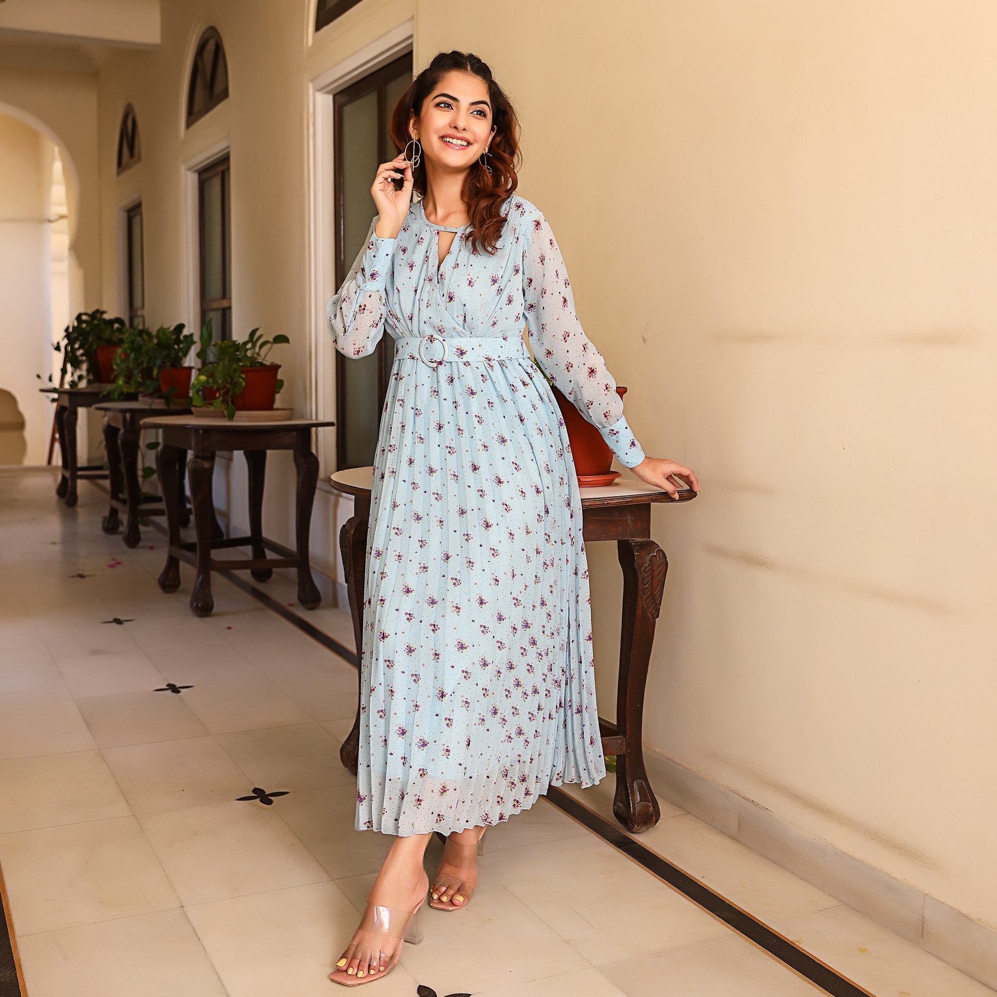 Francisca Blue Pleated Maxi Dress