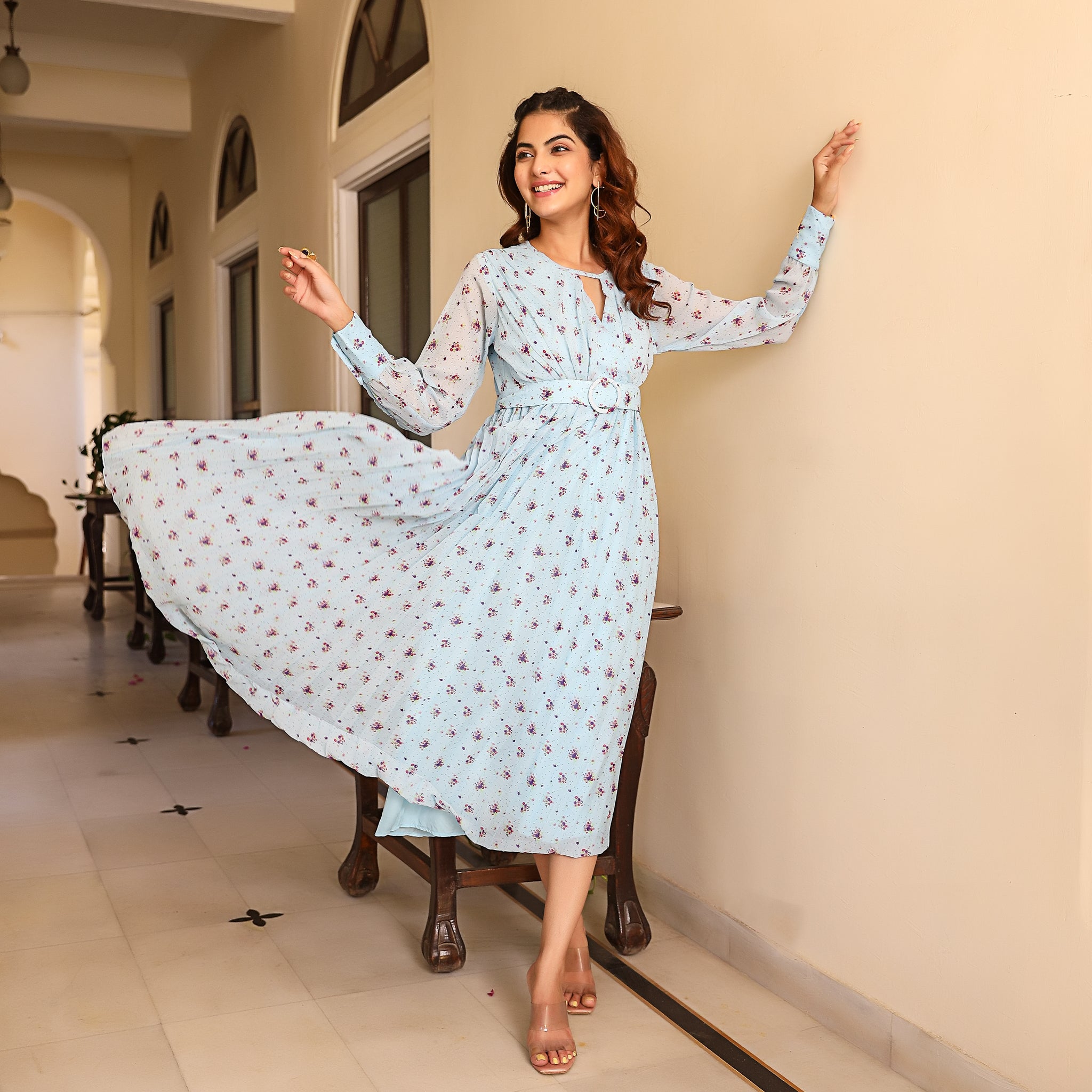 Francisca Blue Pleated Maxi Dress