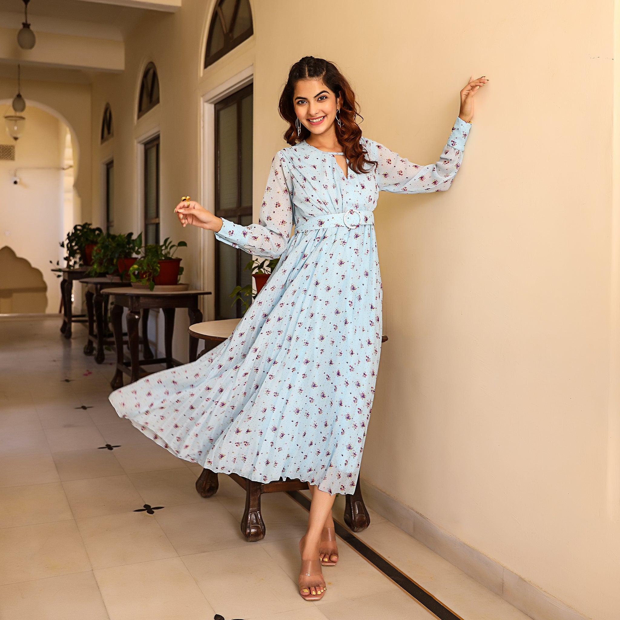 Francisca Blue Pleated Maxi Dress