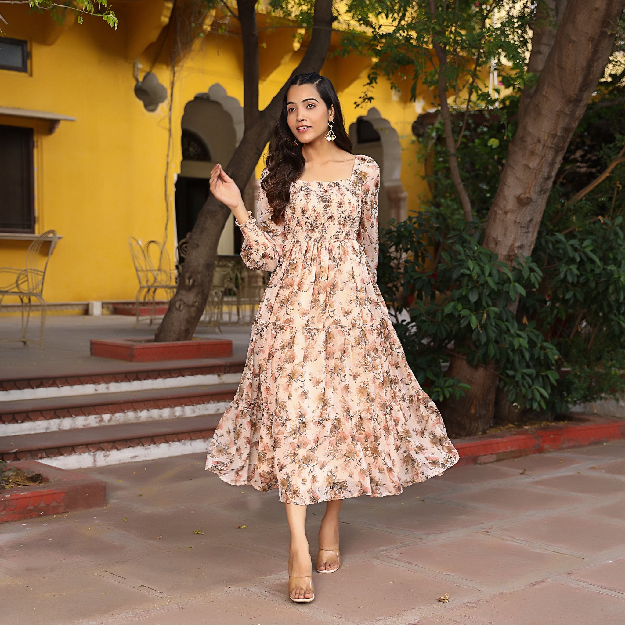 Marysa Beige Smocked Maxi Dress
