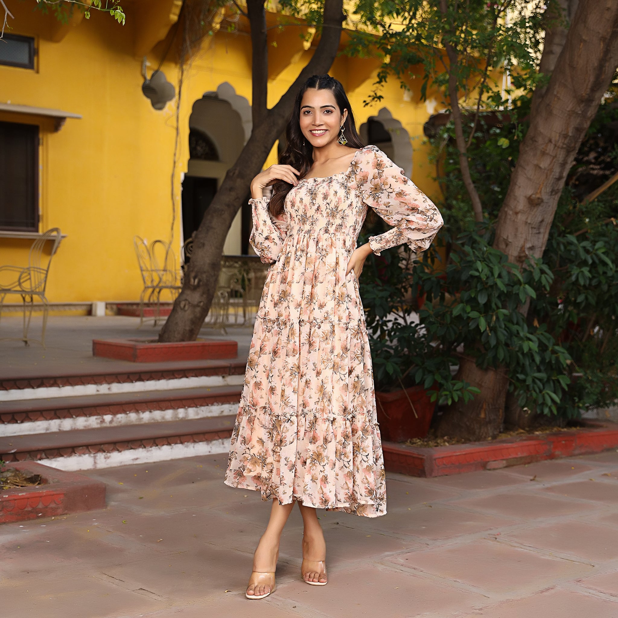 Marysa Beige Smocked Maxi Dress