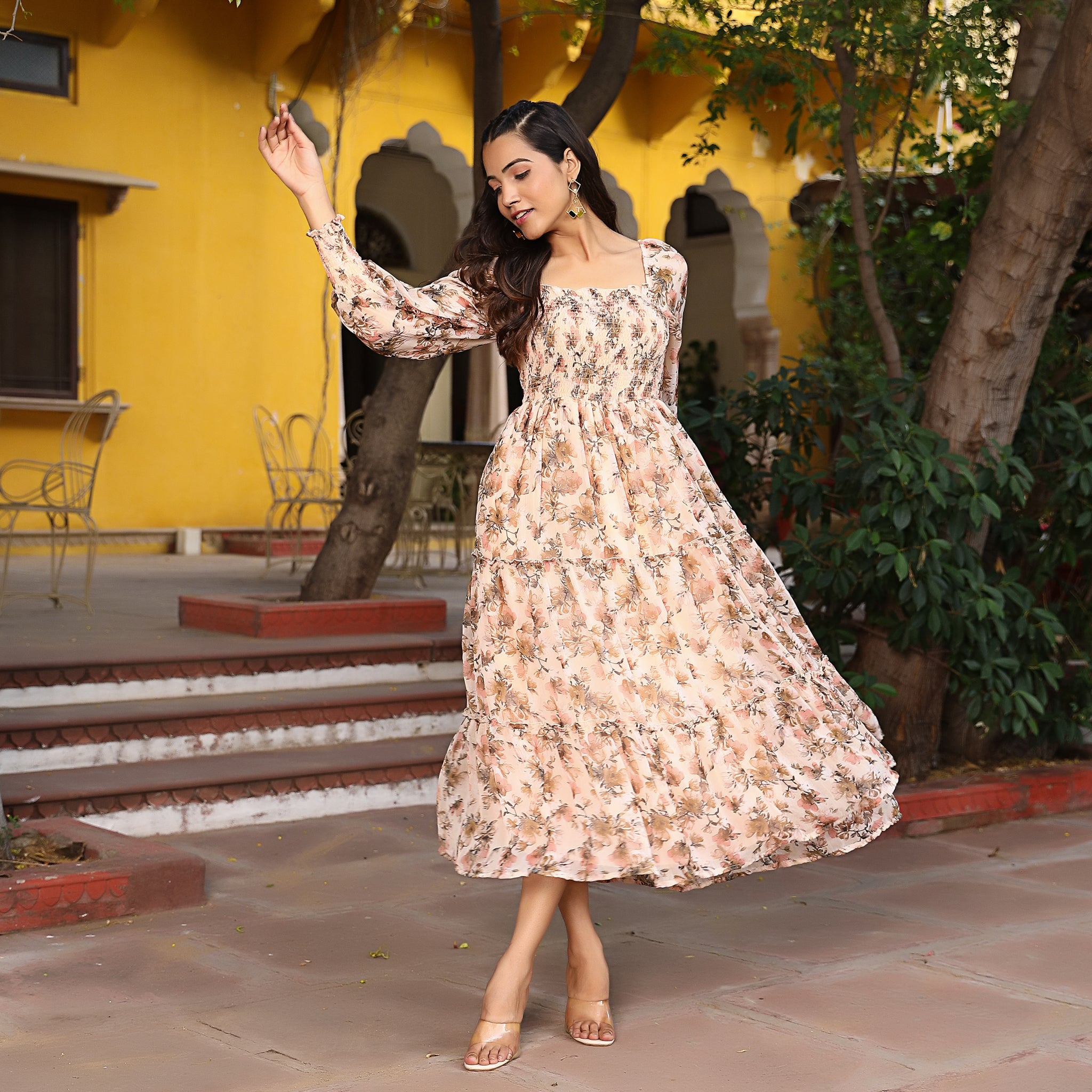 Marysa Beige Smocked Maxi Dress
