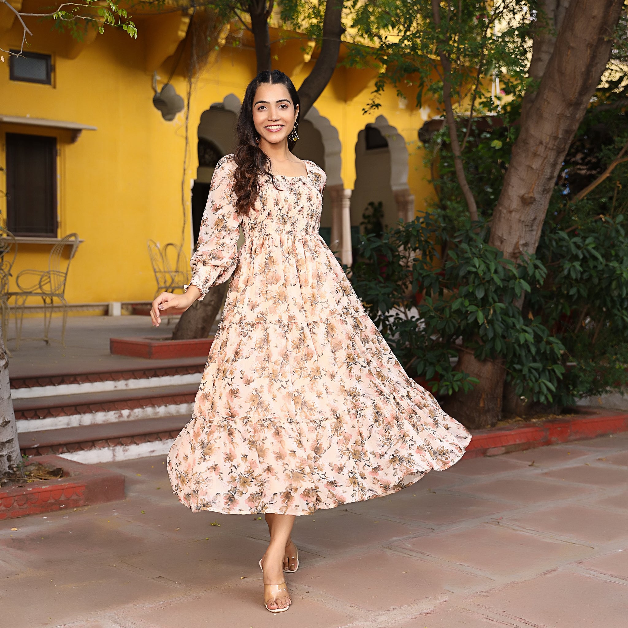 Marysa Beige Smocked Maxi Dress