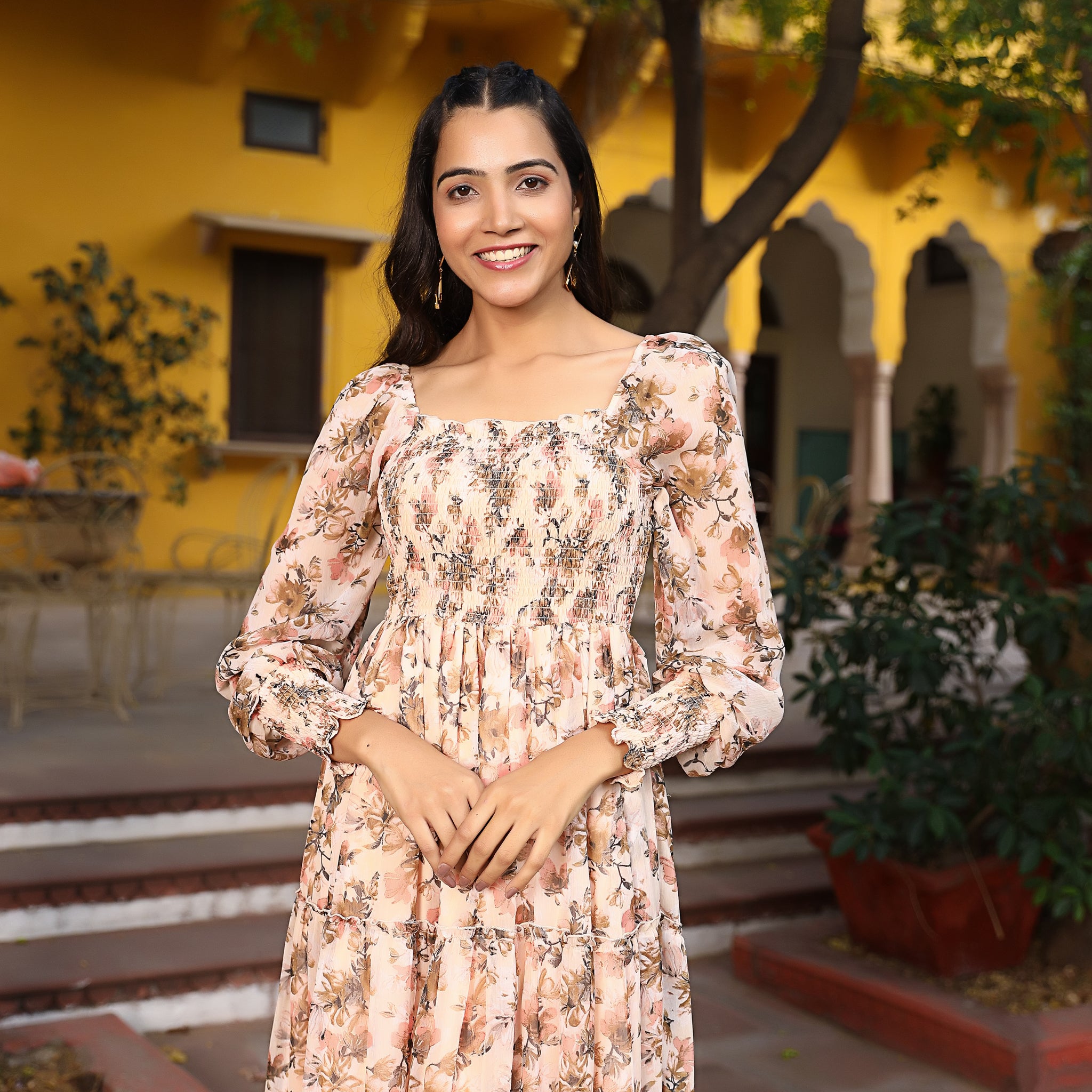 Marysa Beige Smocked Maxi Dress