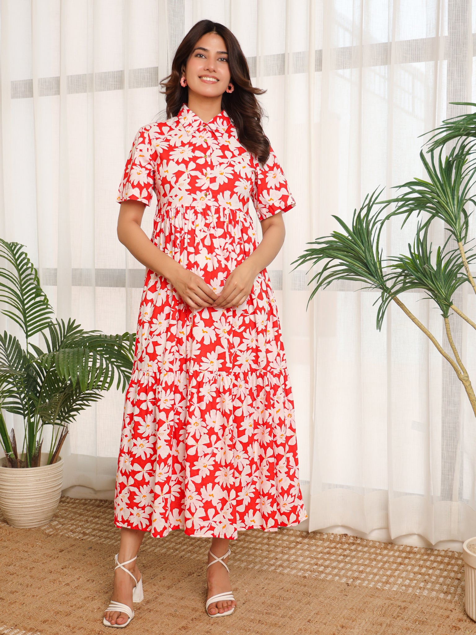 Clover Red Cotton Maxi Dress