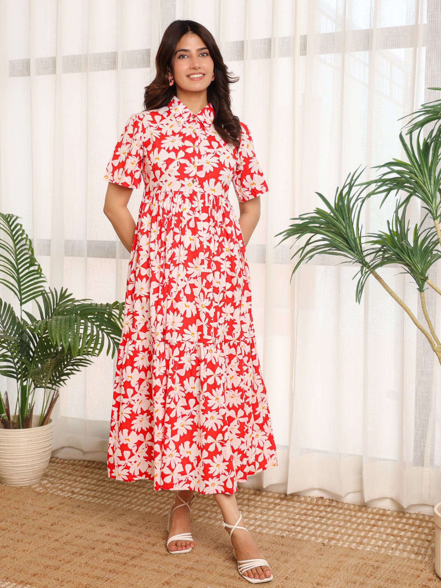 Clover Red Cotton Maxi Dress