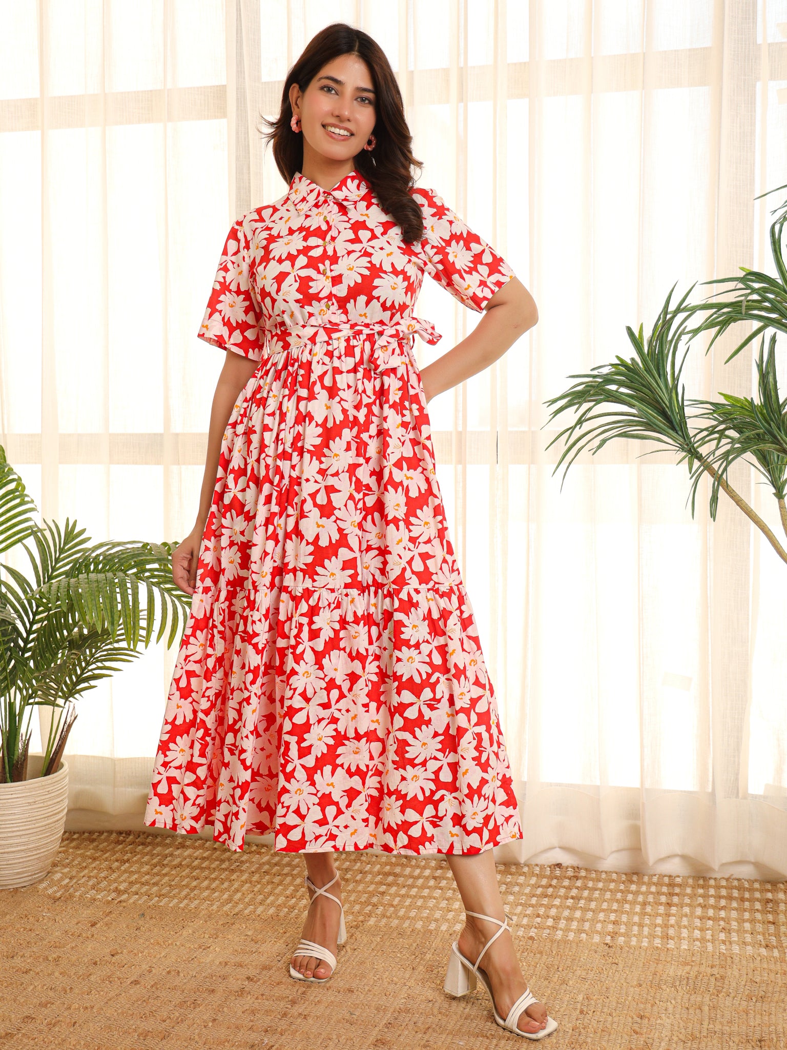 Clover Red Cotton Maxi Dress