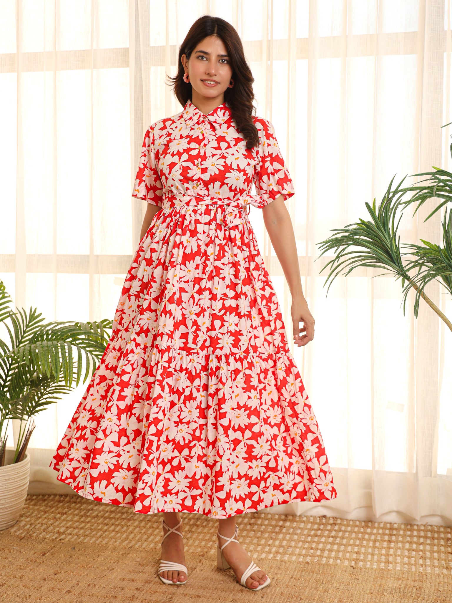 Clover Red Cotton Maxi Dress