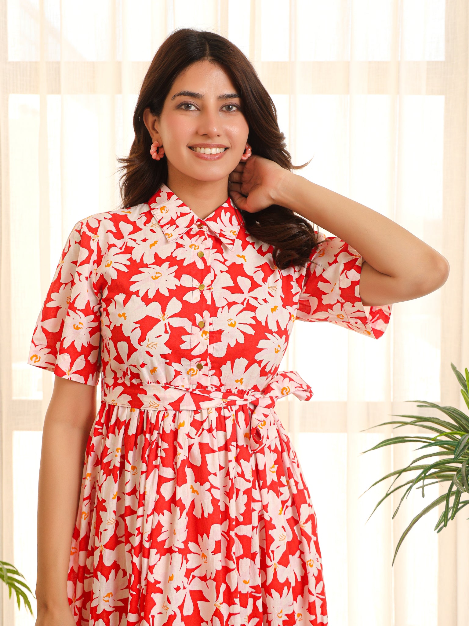 Clover Red Cotton Maxi Dress