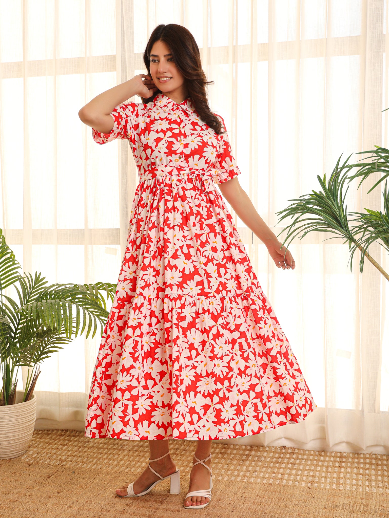Clover Red Cotton Maxi Dress