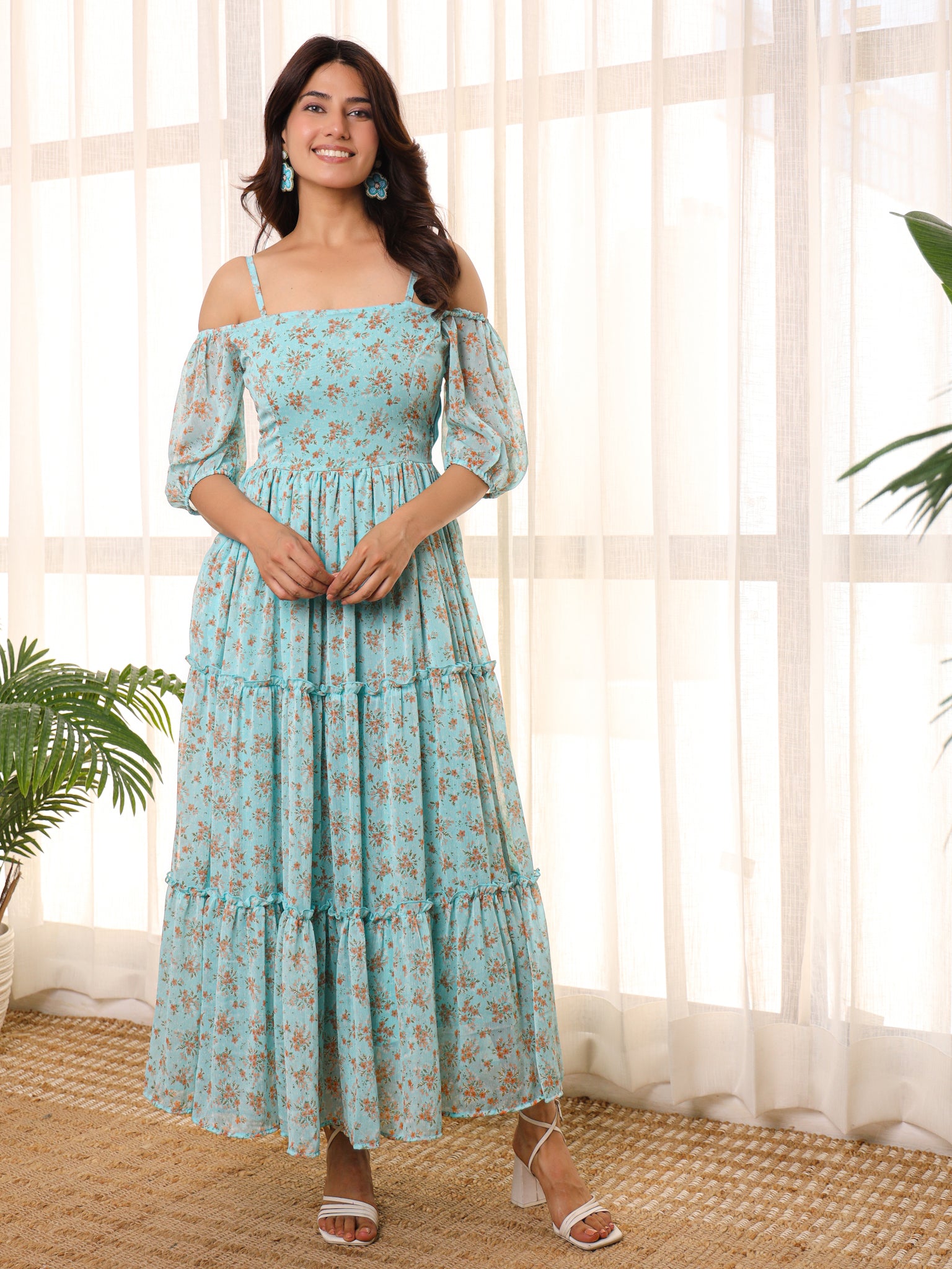 Juliana Sky Blue Flared Maxi Dress
