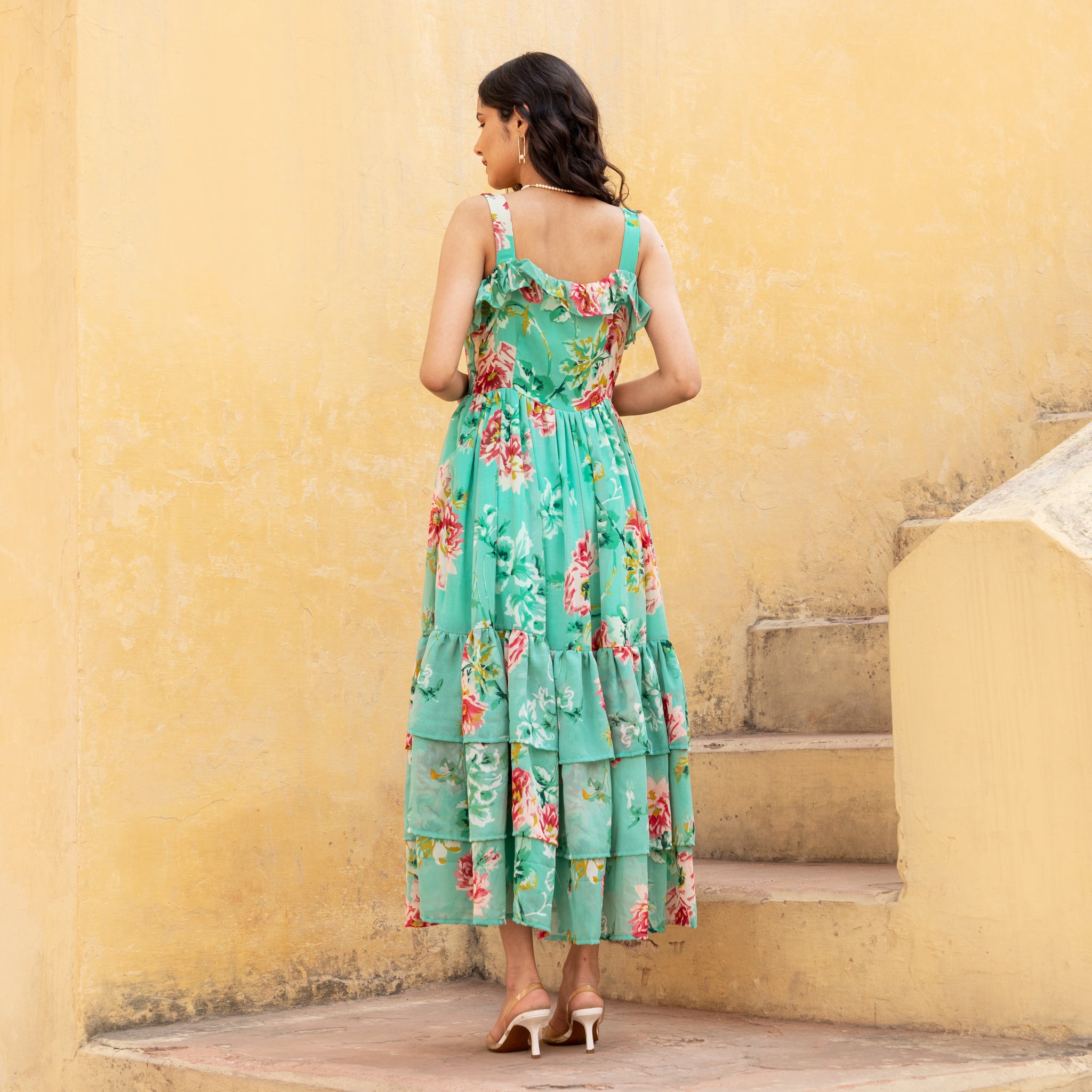 Green Cami strap floral Dress