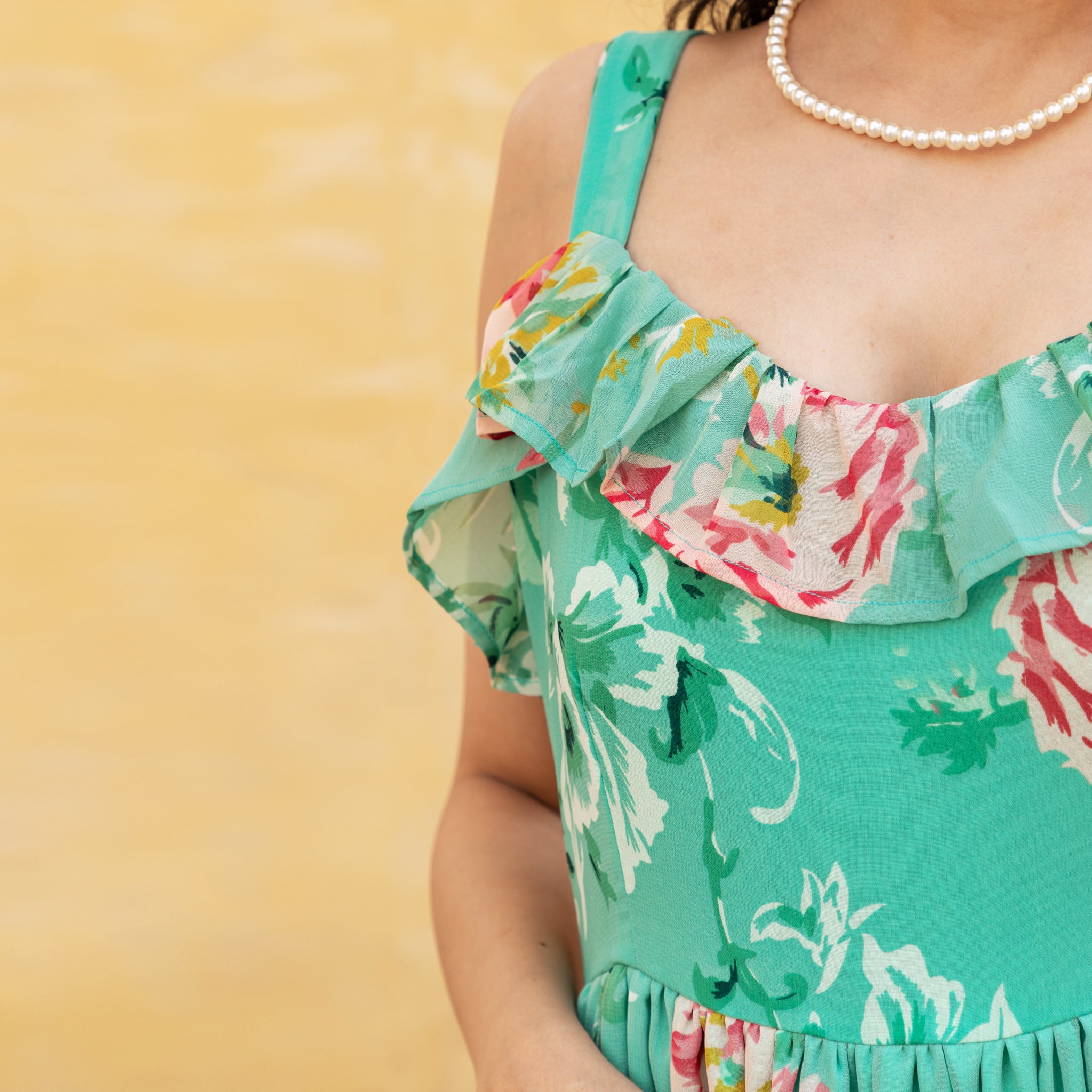 Green Cami strap floral Dress