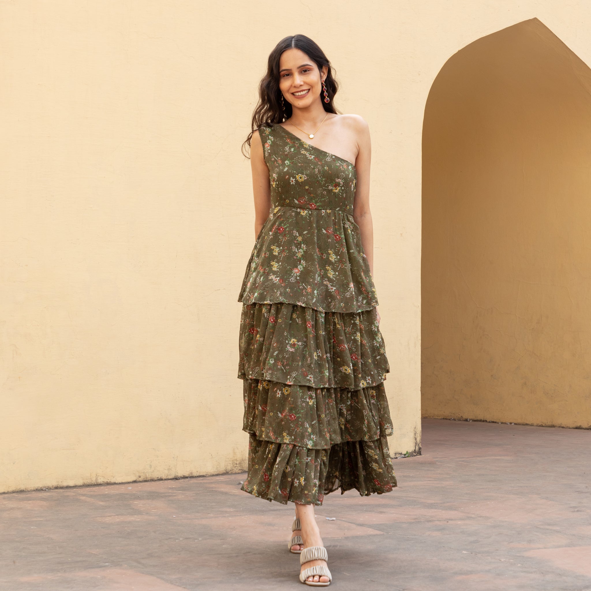 Olive Tiered Maxi Dress