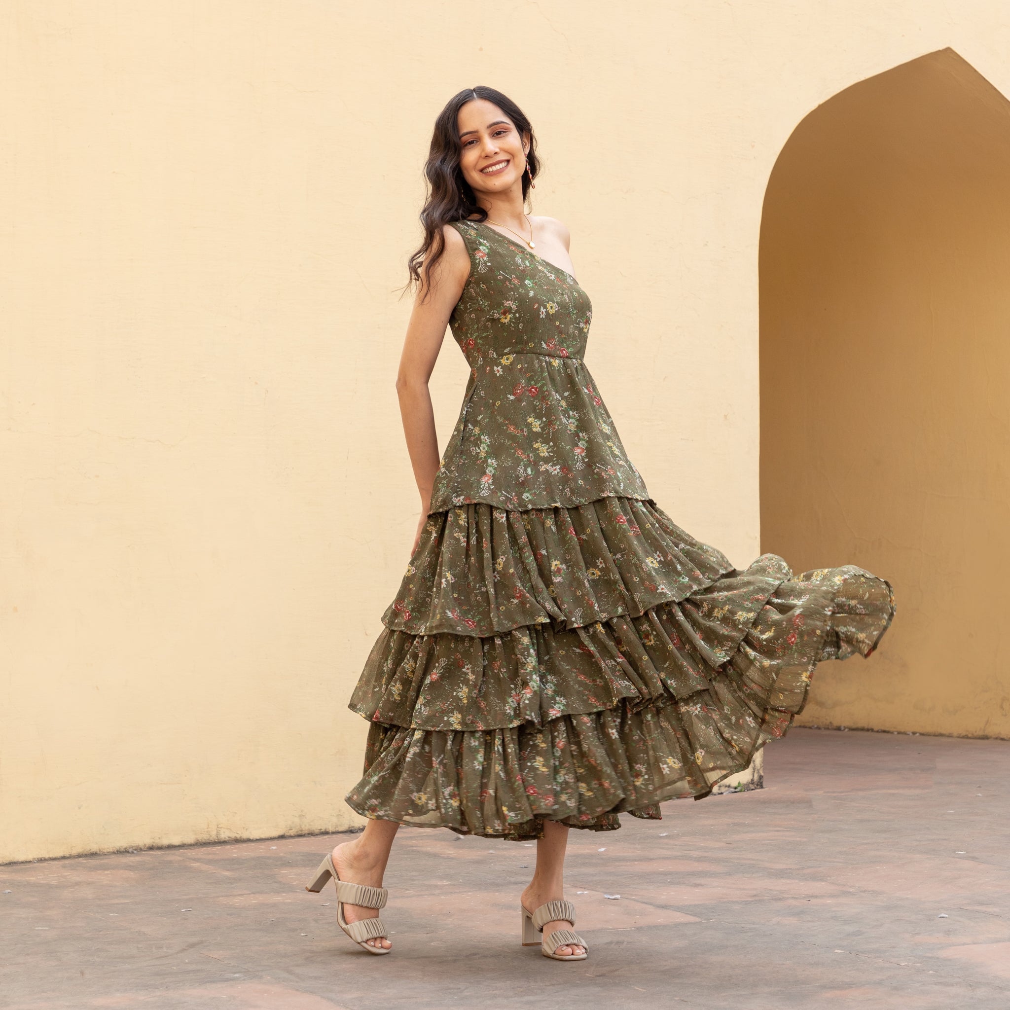 Olive Tiered Maxi Dress