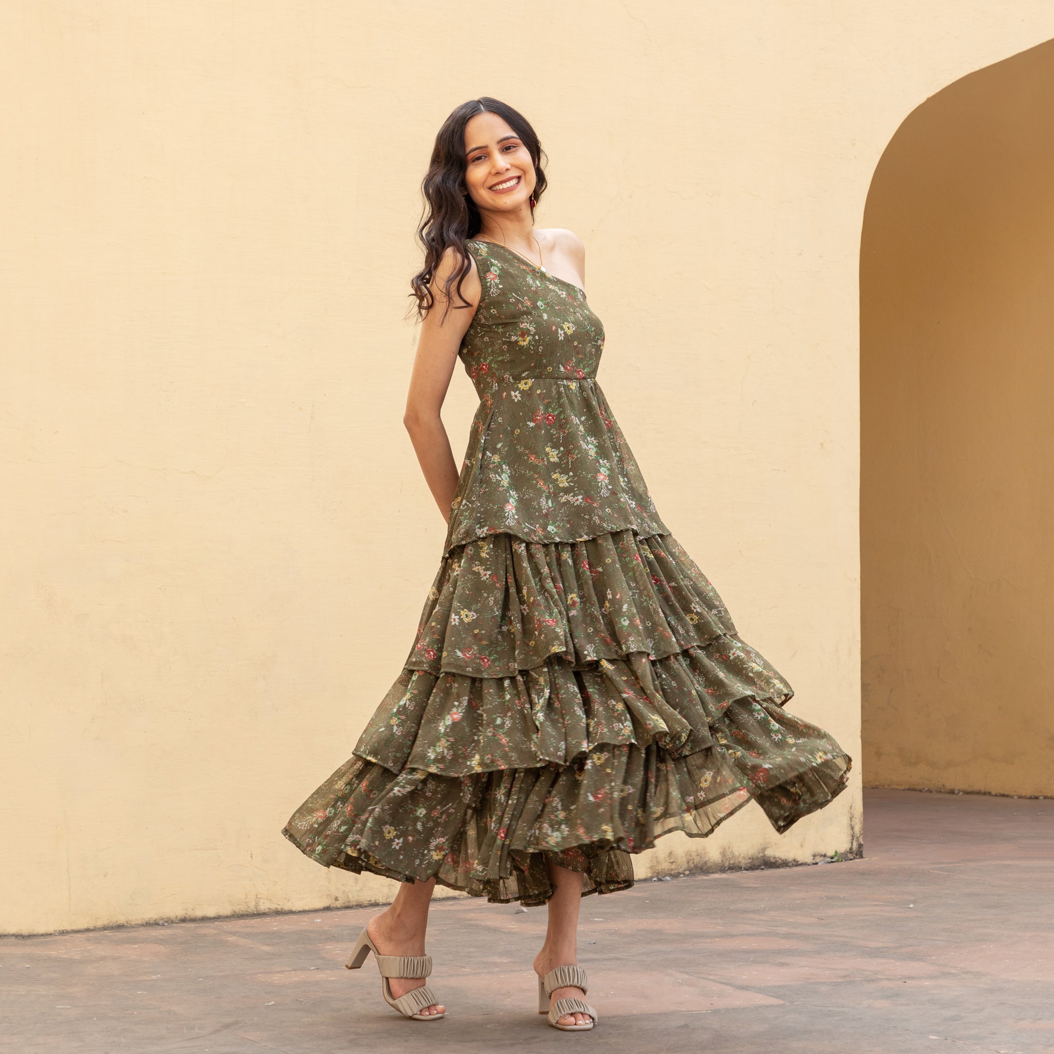 Olive Tiered Maxi Dress