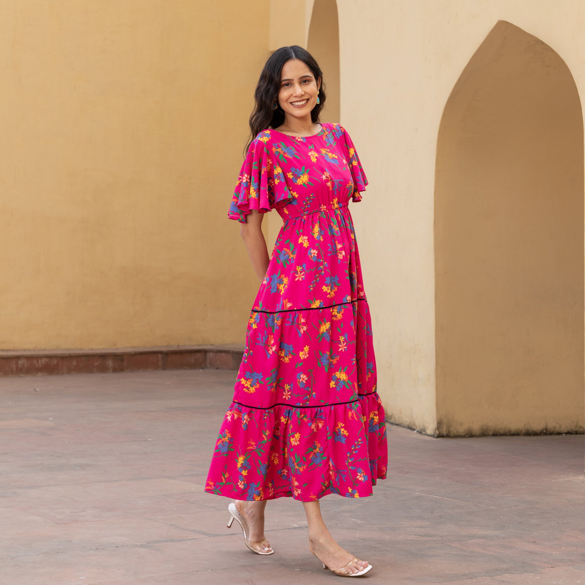 Pink Floral Lace Dress