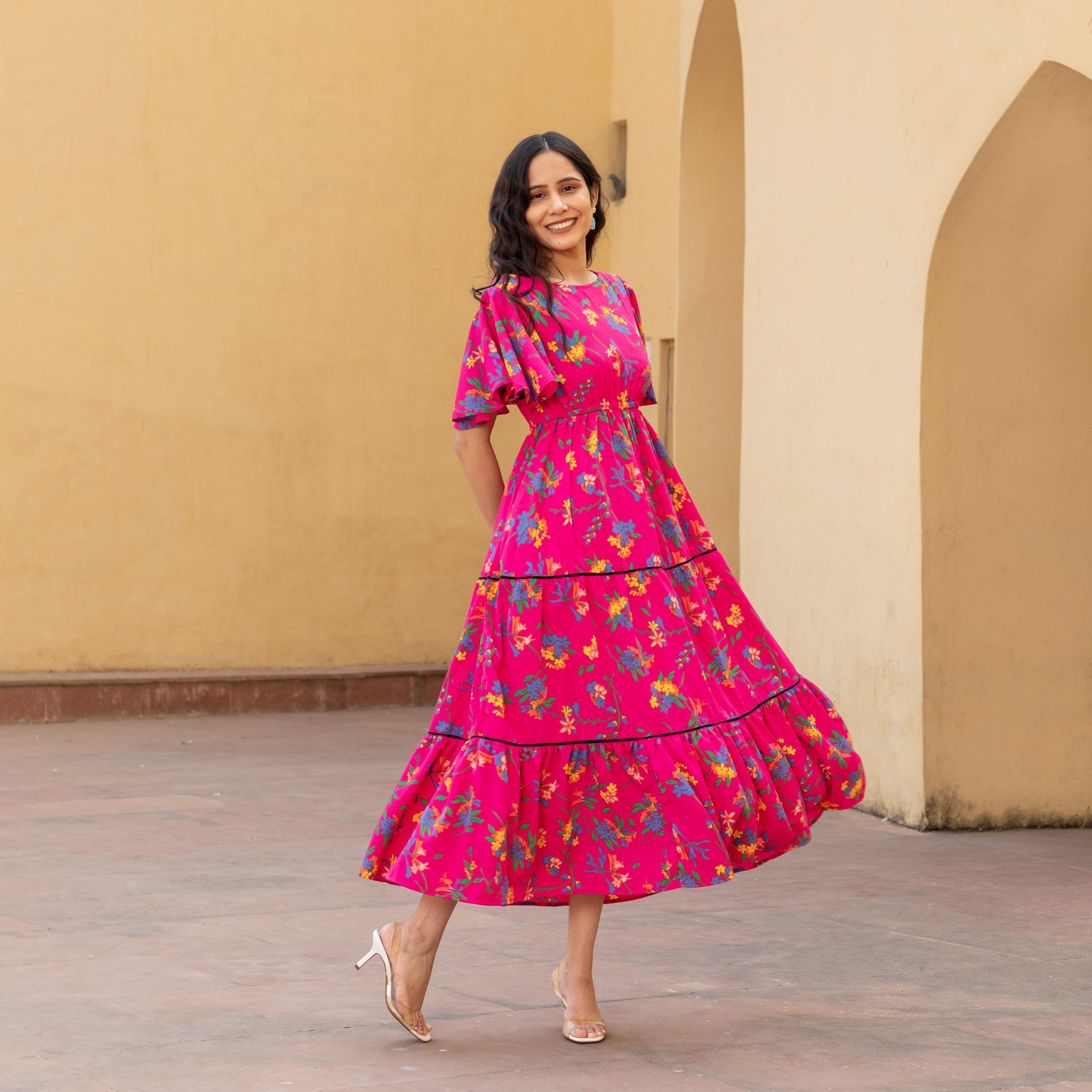 Pink Floral Lace Dress