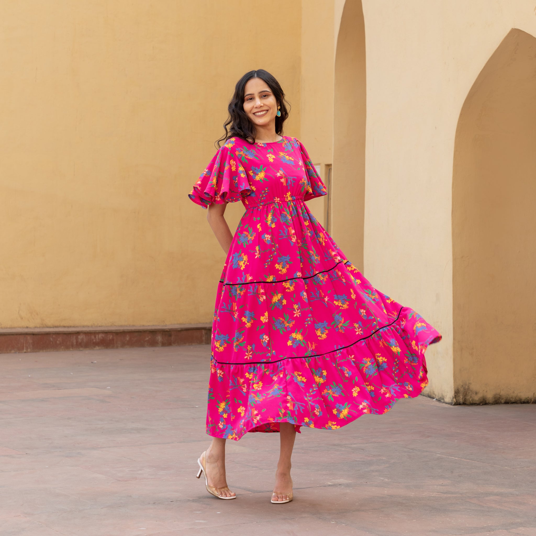 Pink Floral Lace Dress