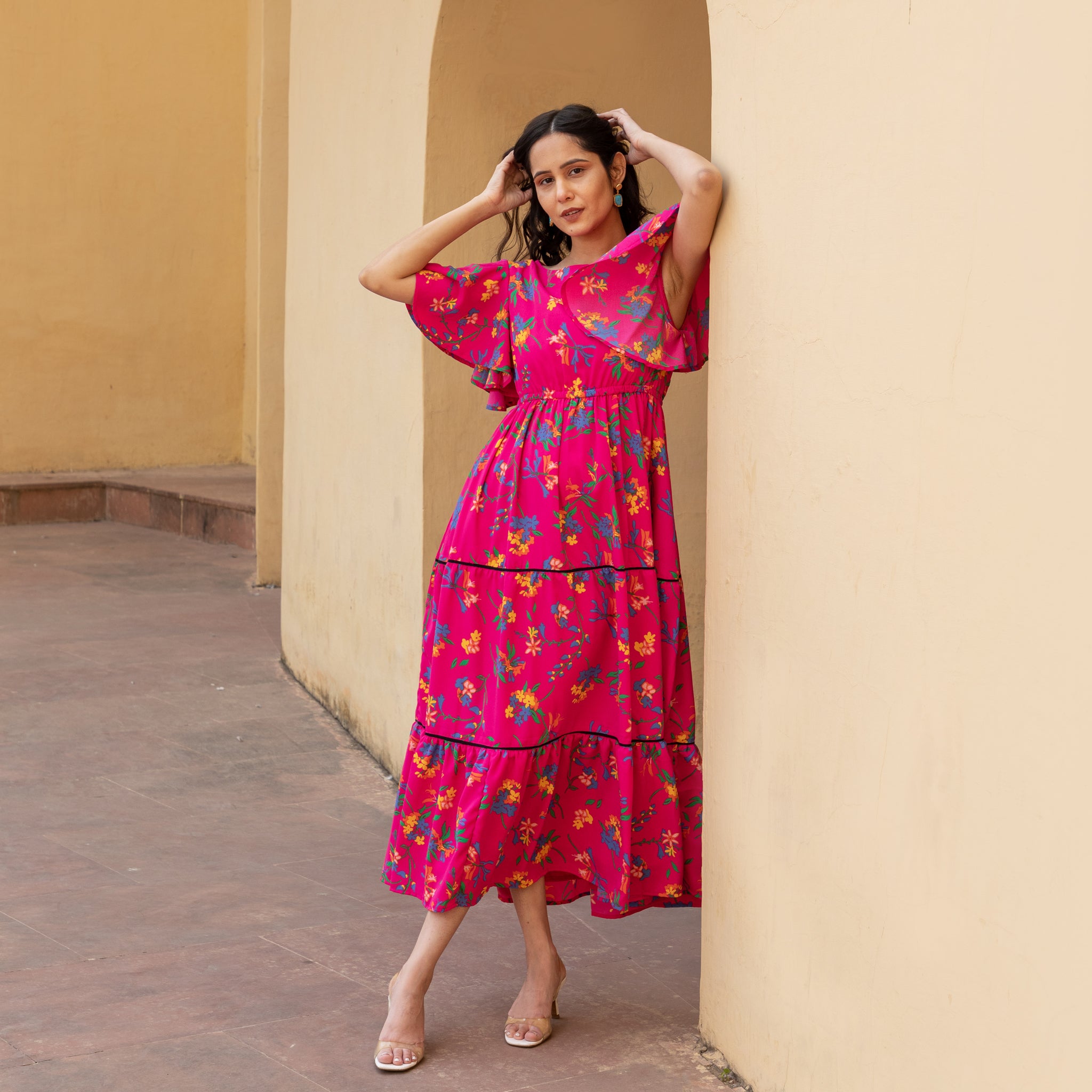 Pink Floral Lace Dress