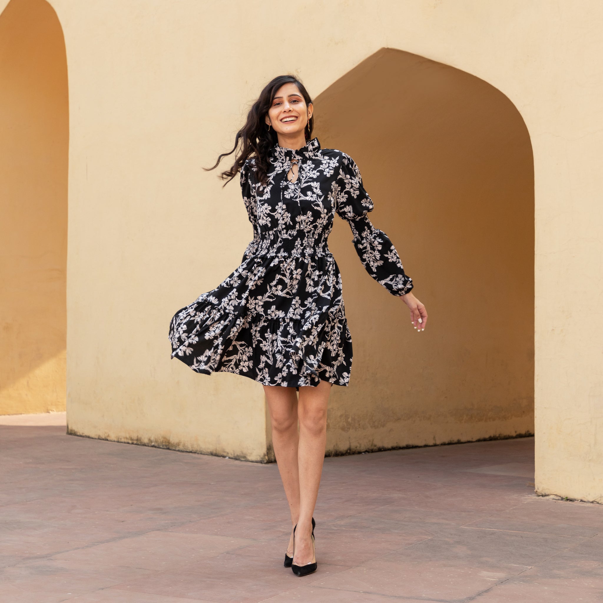 Black Floral Short Dress