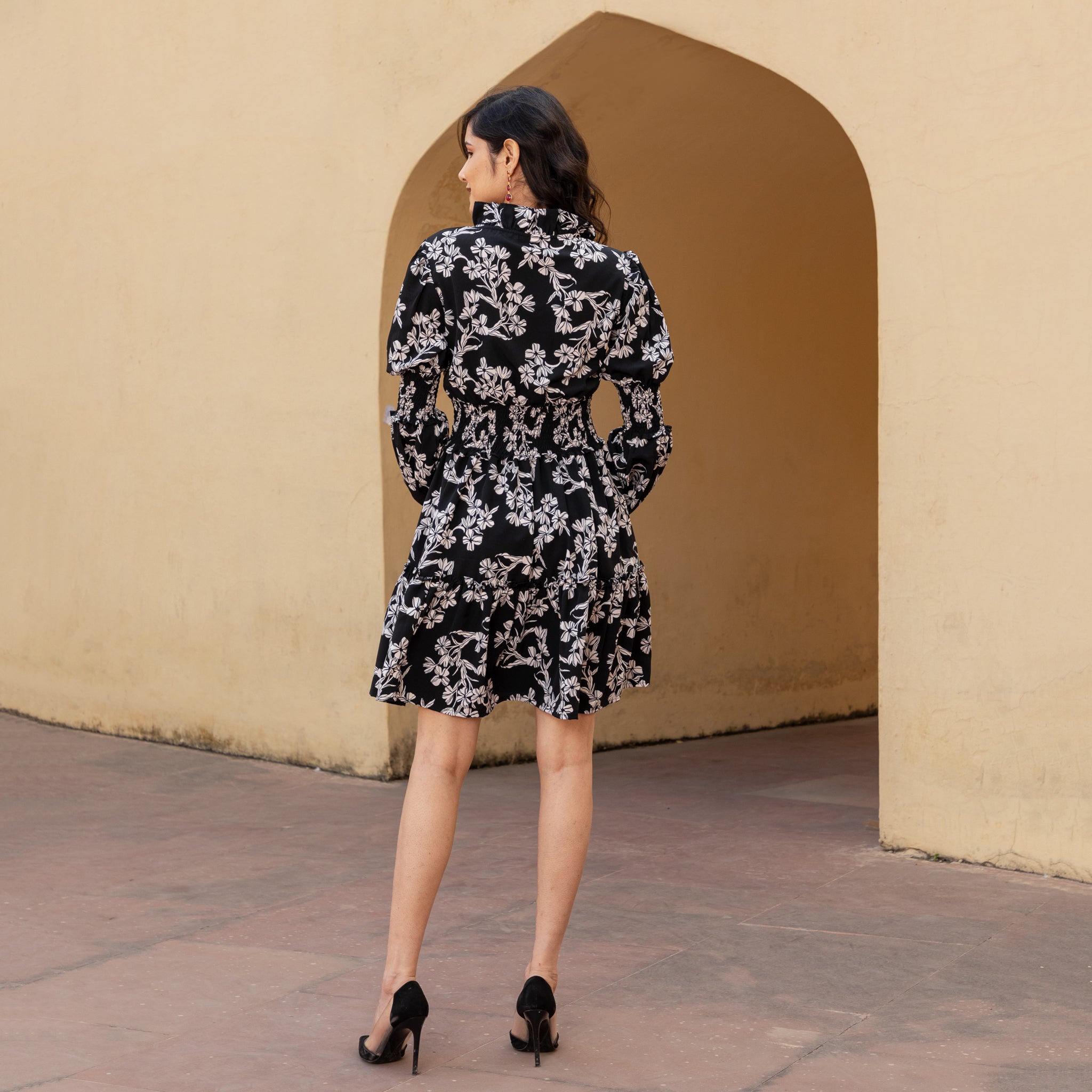 Black Floral Short Dress