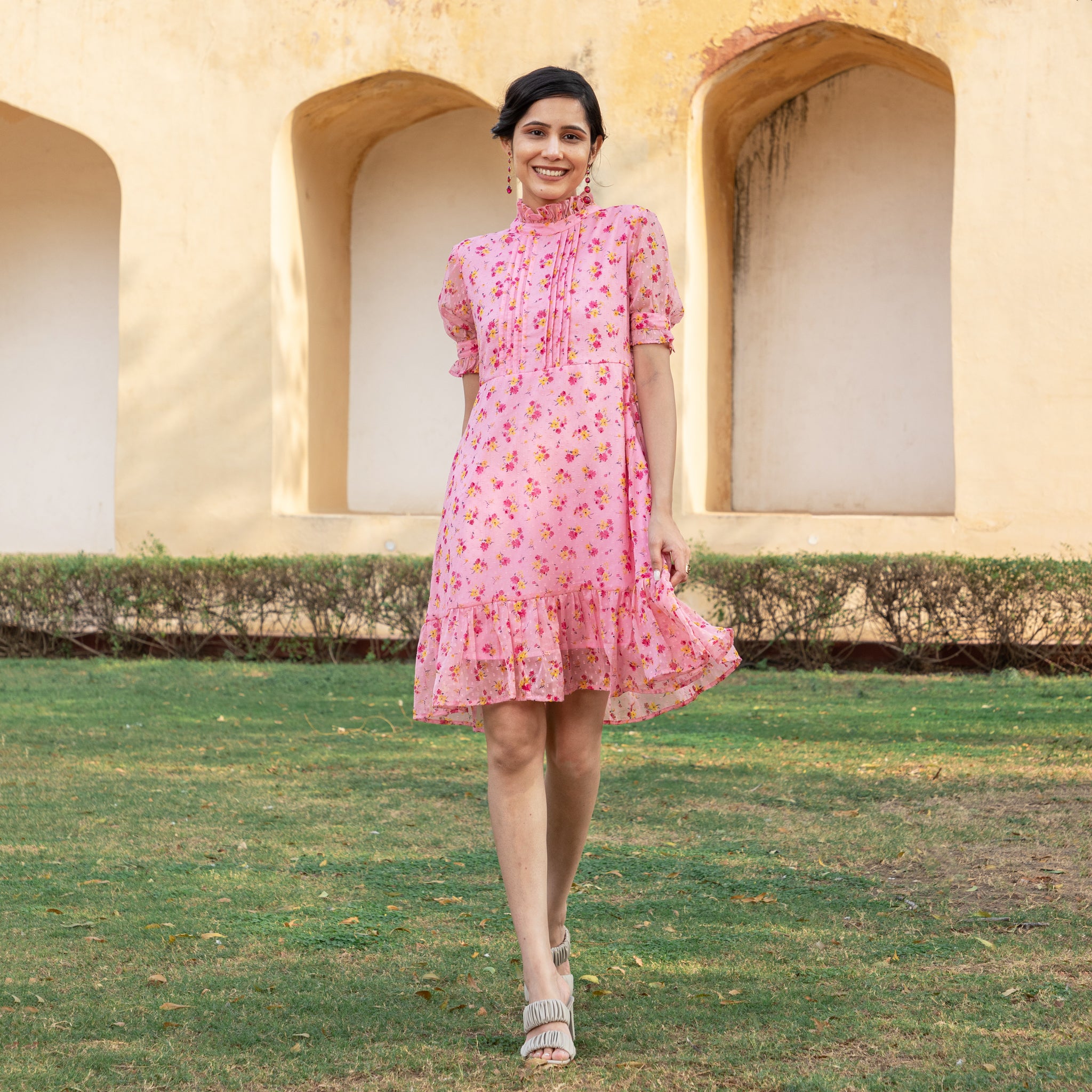 Pink Floral Mini Dress