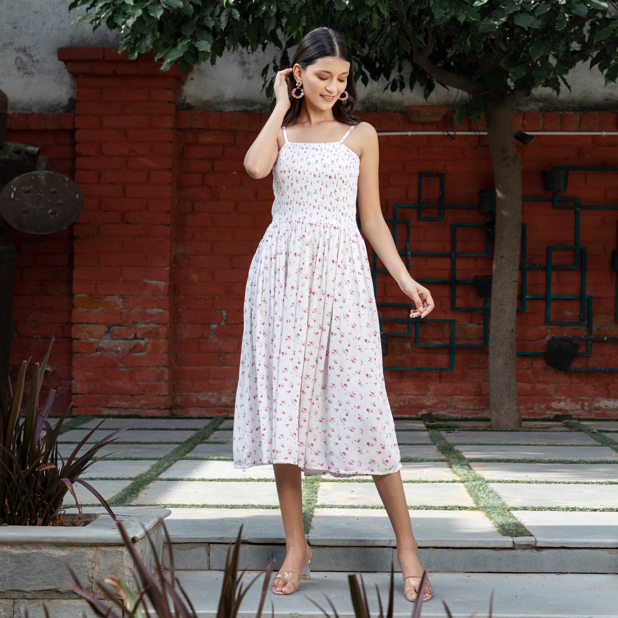 Off-White Shirred Cami Summer Floral Dress