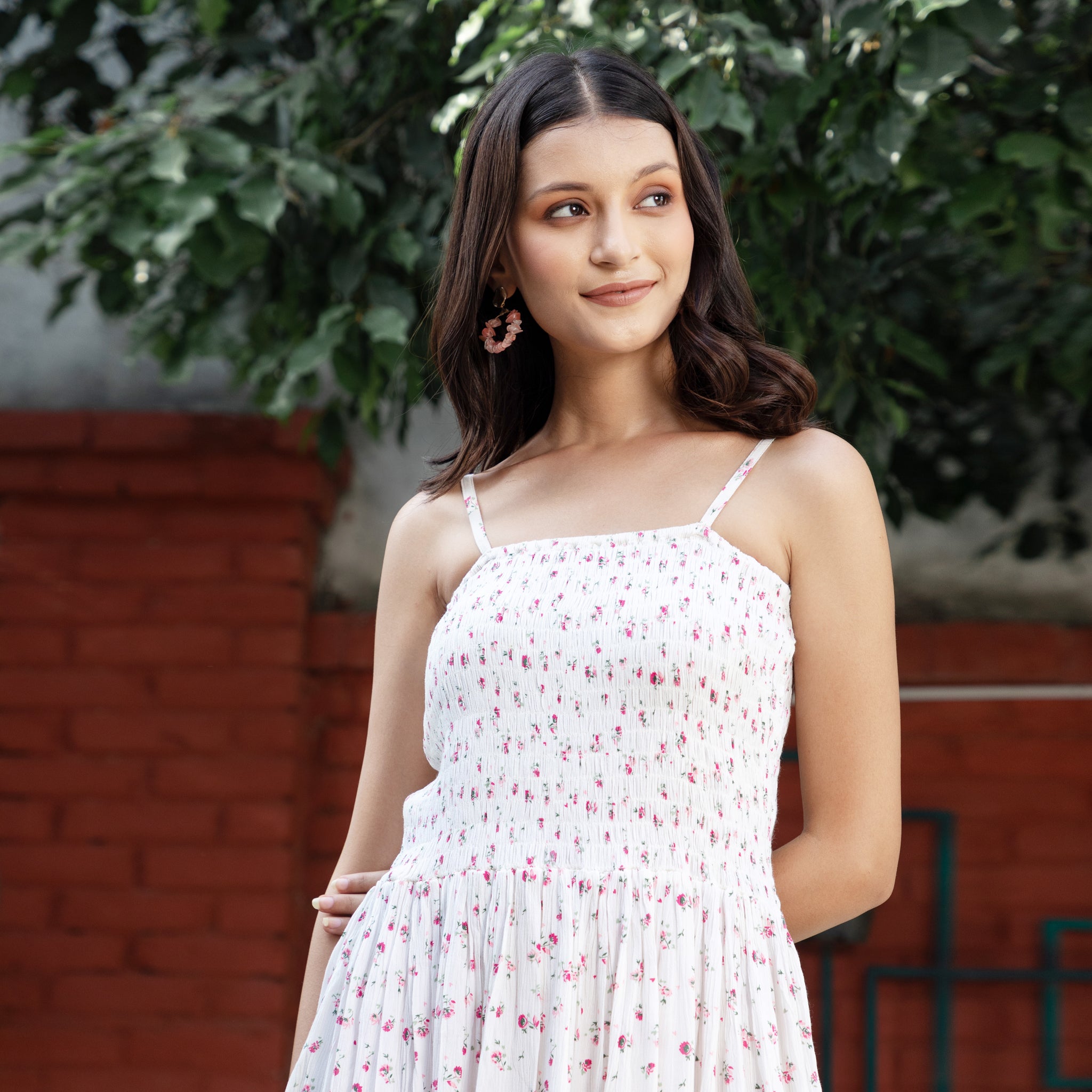 Off-White Shirred Cami Summer Floral Dress