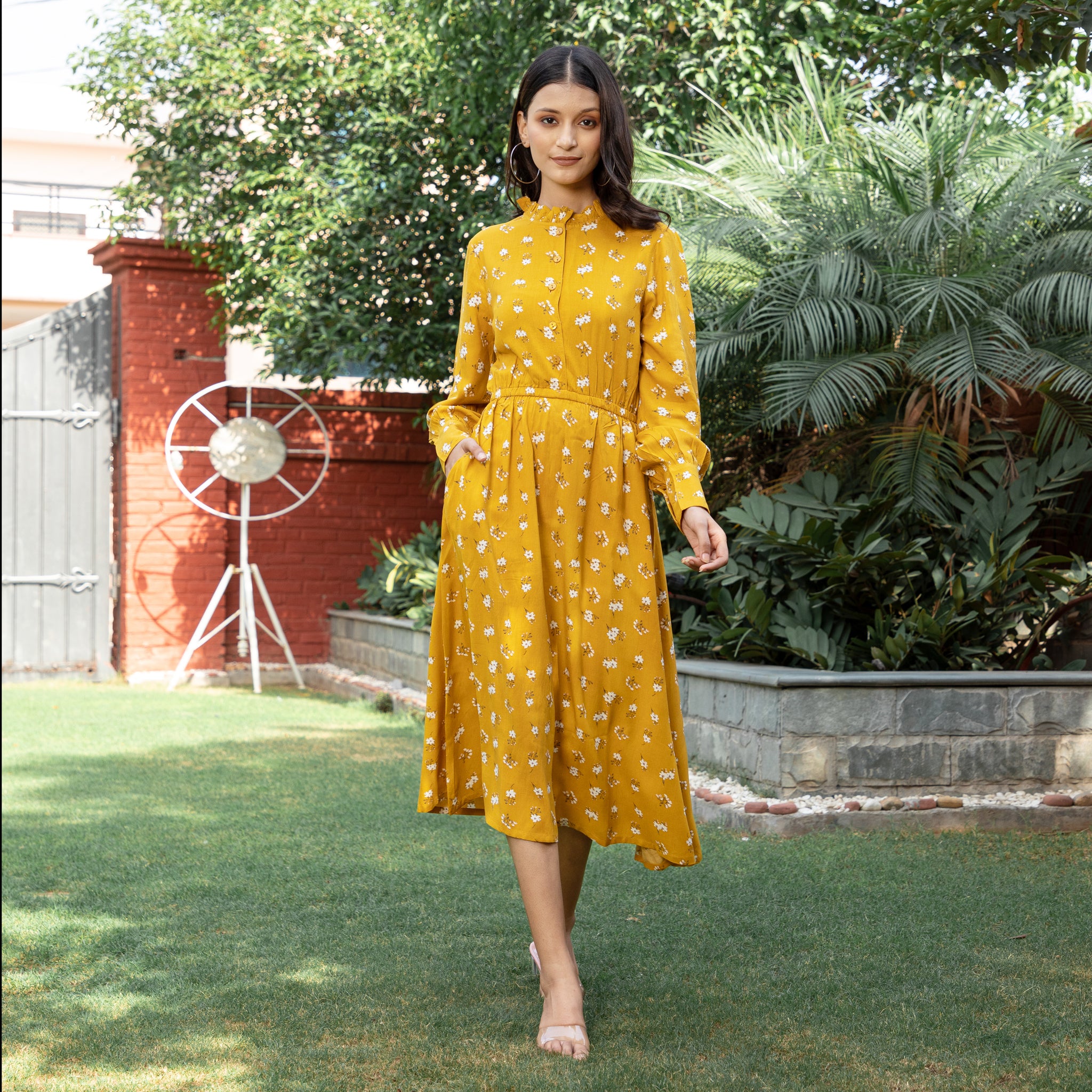 Summer Mustard Floral Dress