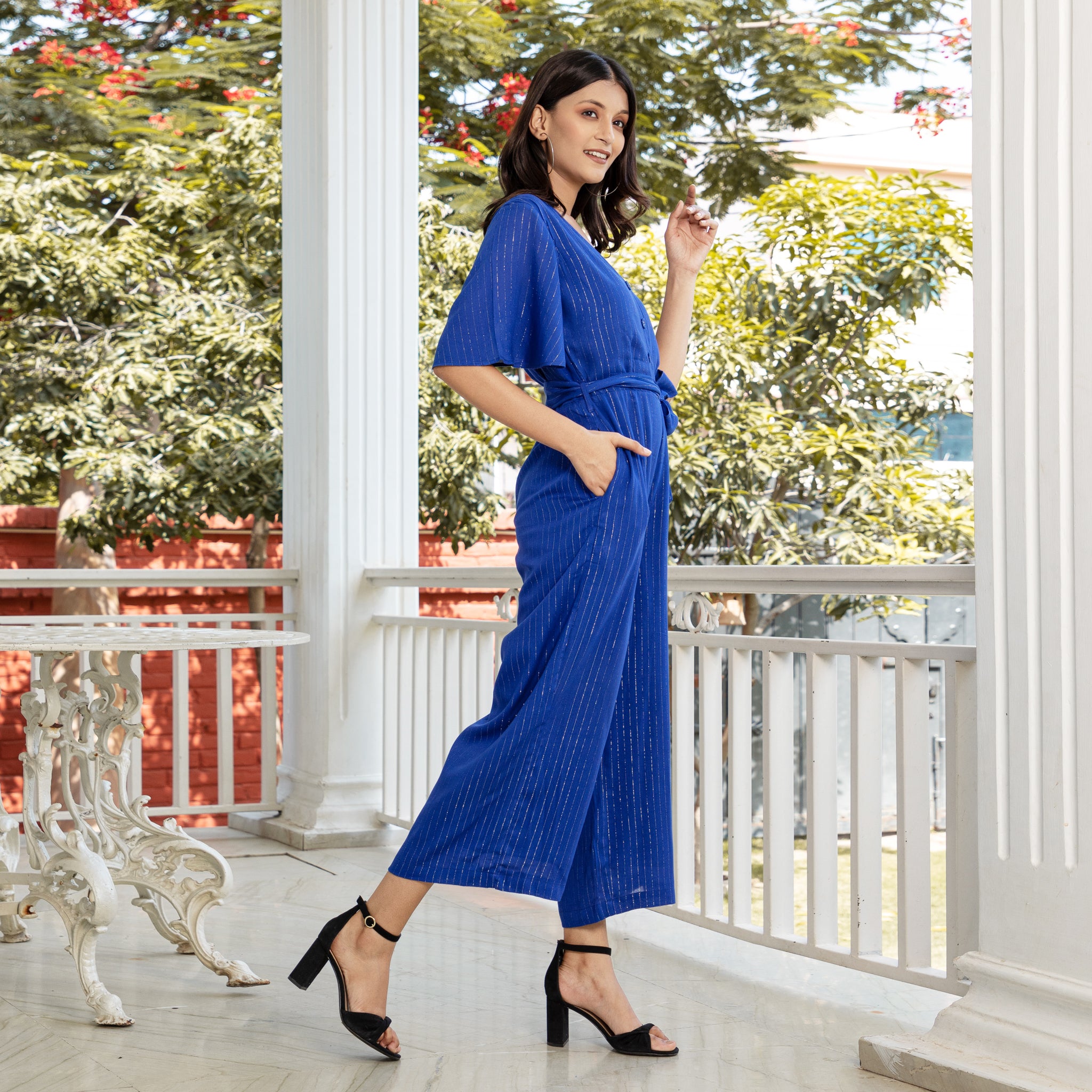 Royal Blue Pin Stripe Summer Fashion Jumpsuit