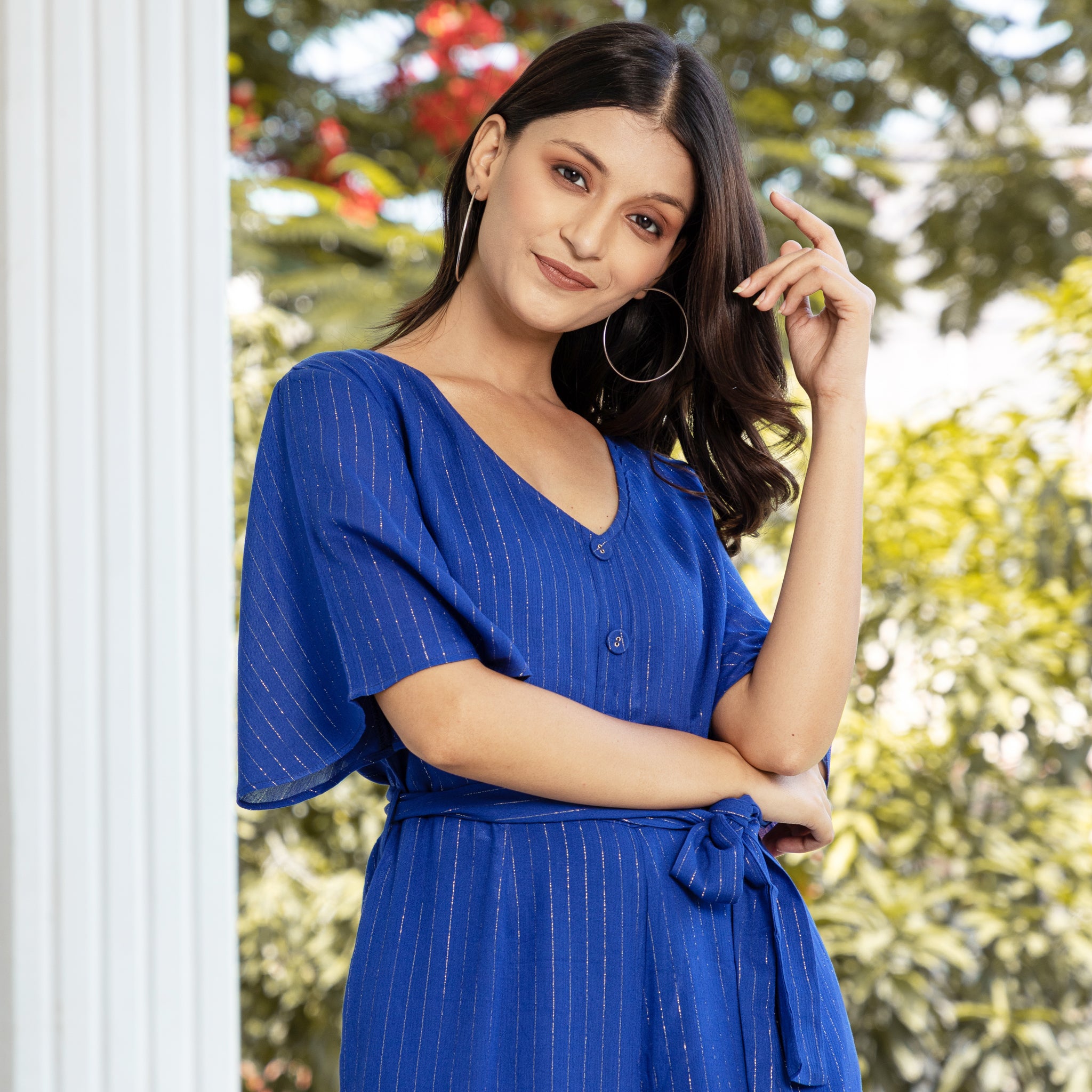 Royal Blue Pin Stripe Summer Fashion Jumpsuit