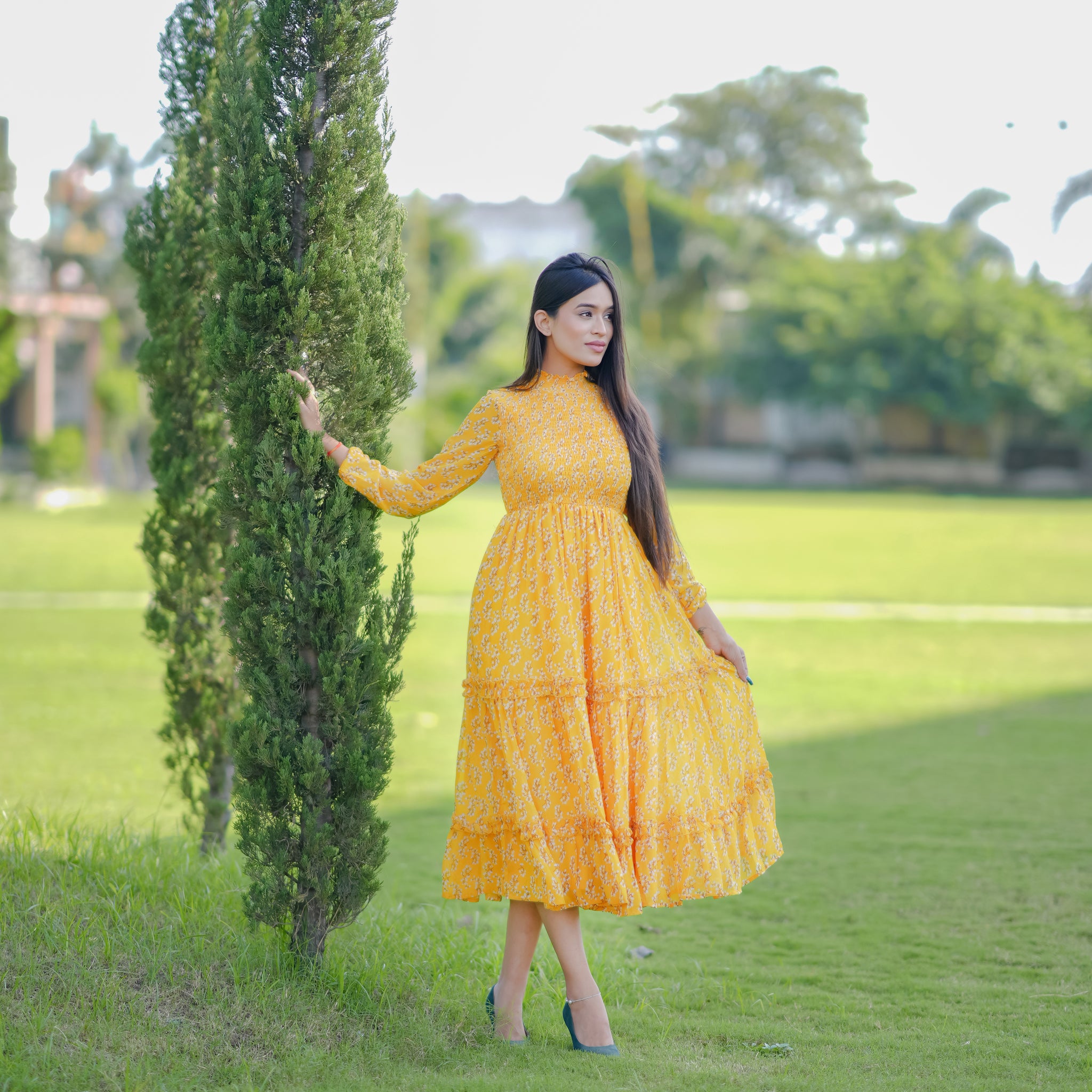 Tessa Mustard Floral Dress