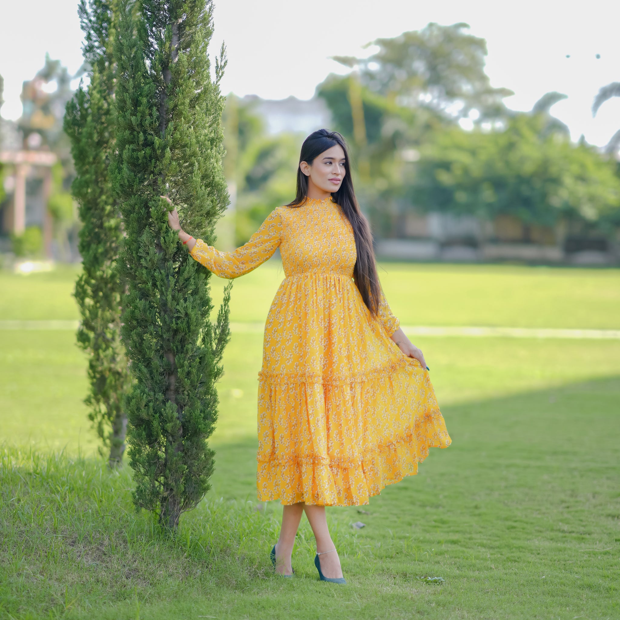 Tessa Mustard Floral Dress