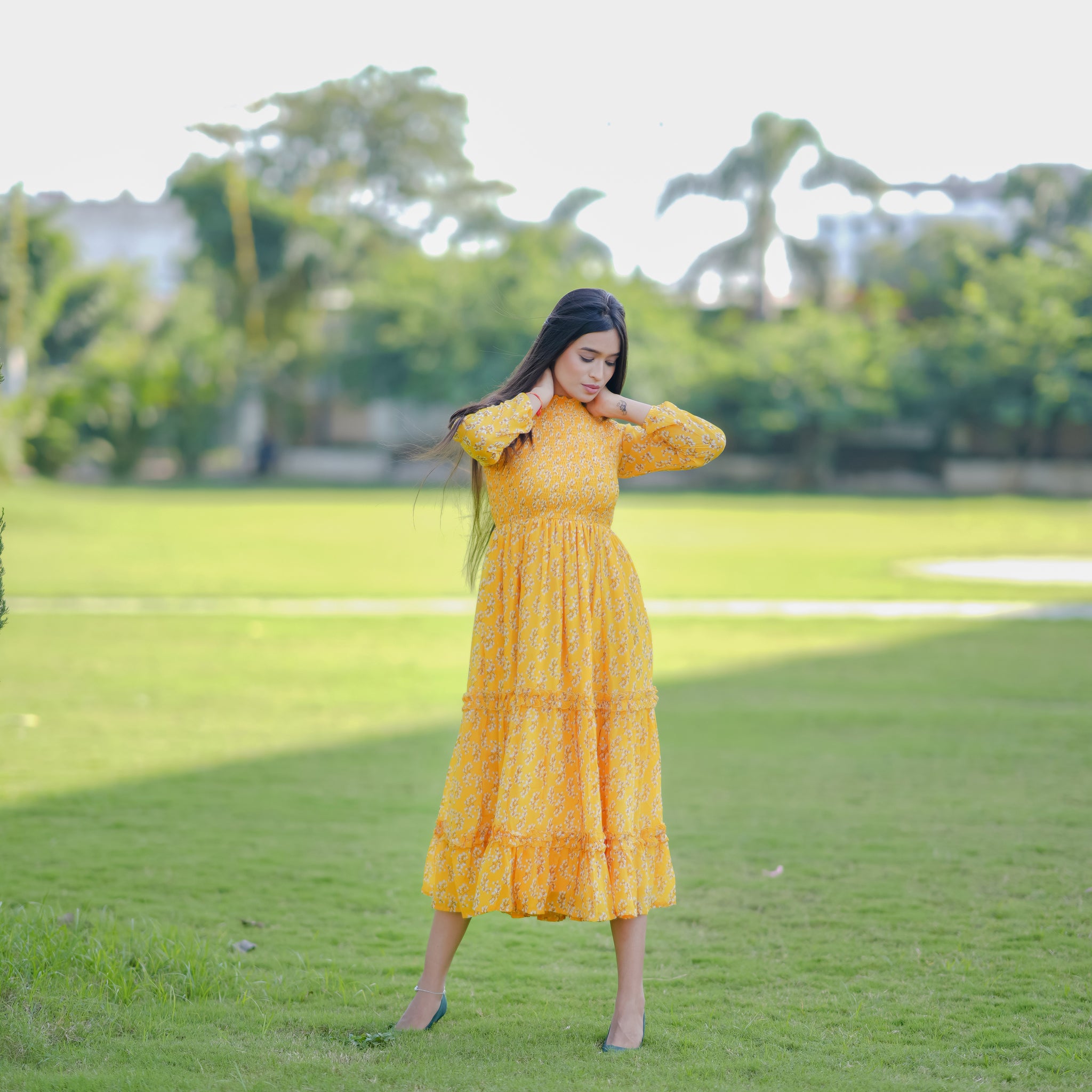 Tessa Mustard Floral Dress