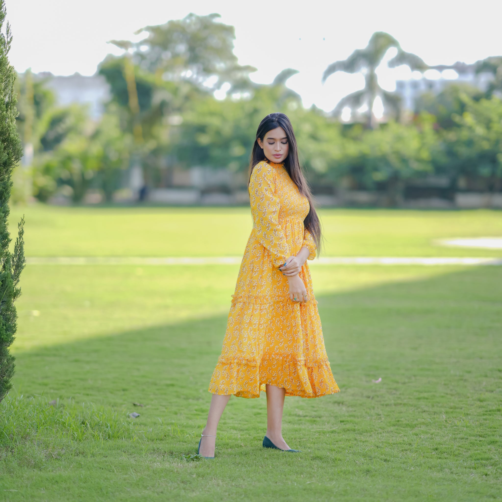 Tessa Mustard Floral Dress